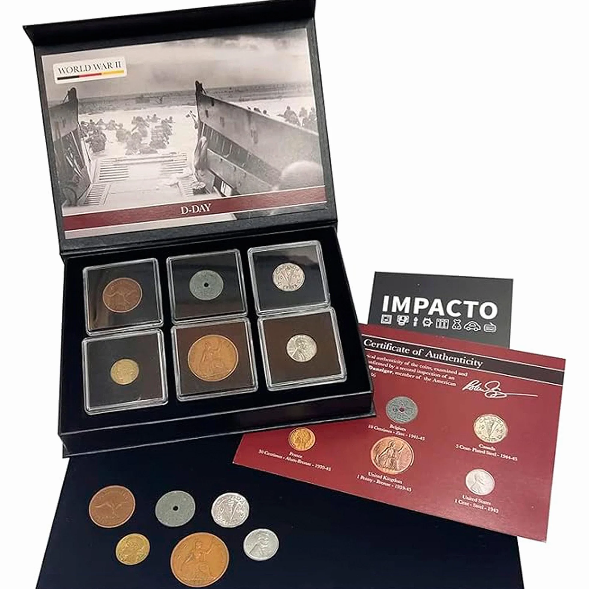 Colección de 6 Monedas Auténticas de la Segunda Guerra Mundial - Día D, Desembarco de Normandía Lote Histórico