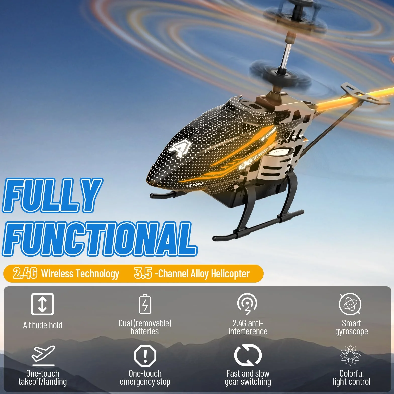 RC Helicóptero,Helicóptero teledirigido 2.4G con luz 7 colores LED,Elicoptero Teleridijido niño 3.5 Canales,Avion Teledirigido con Giroscopio y Altura Fija,Regalos de Fiesta Ideales para niños y niñas