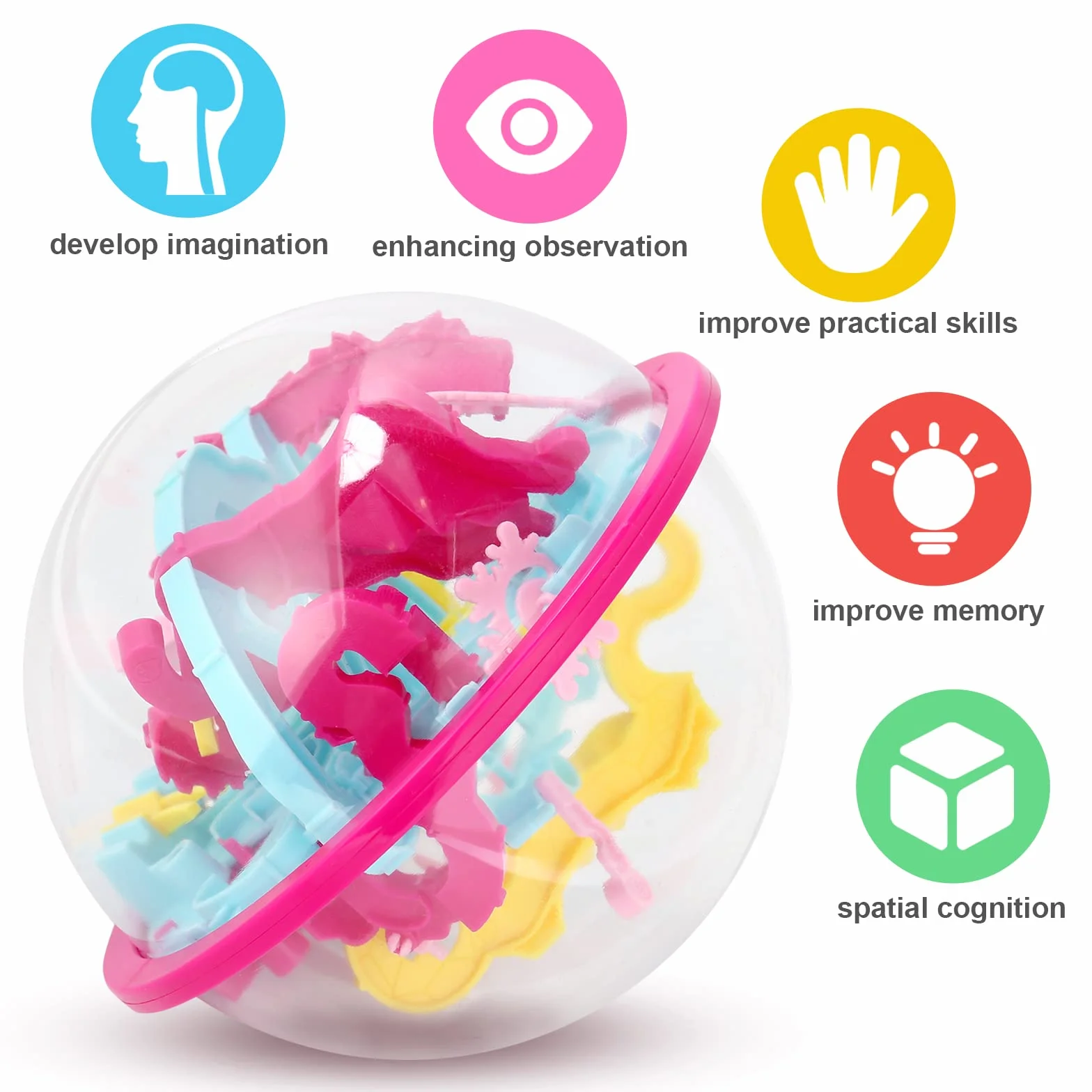3D Bola Laberinto, Laberinto de Bolas, Laberinto 3D Pelota Puzzle Juguetes, Bola de Rompecabezas, Laberinto Juguetes esféricos, Adecuado para niños, Adultos, como Regalo de cumpleaños (A)