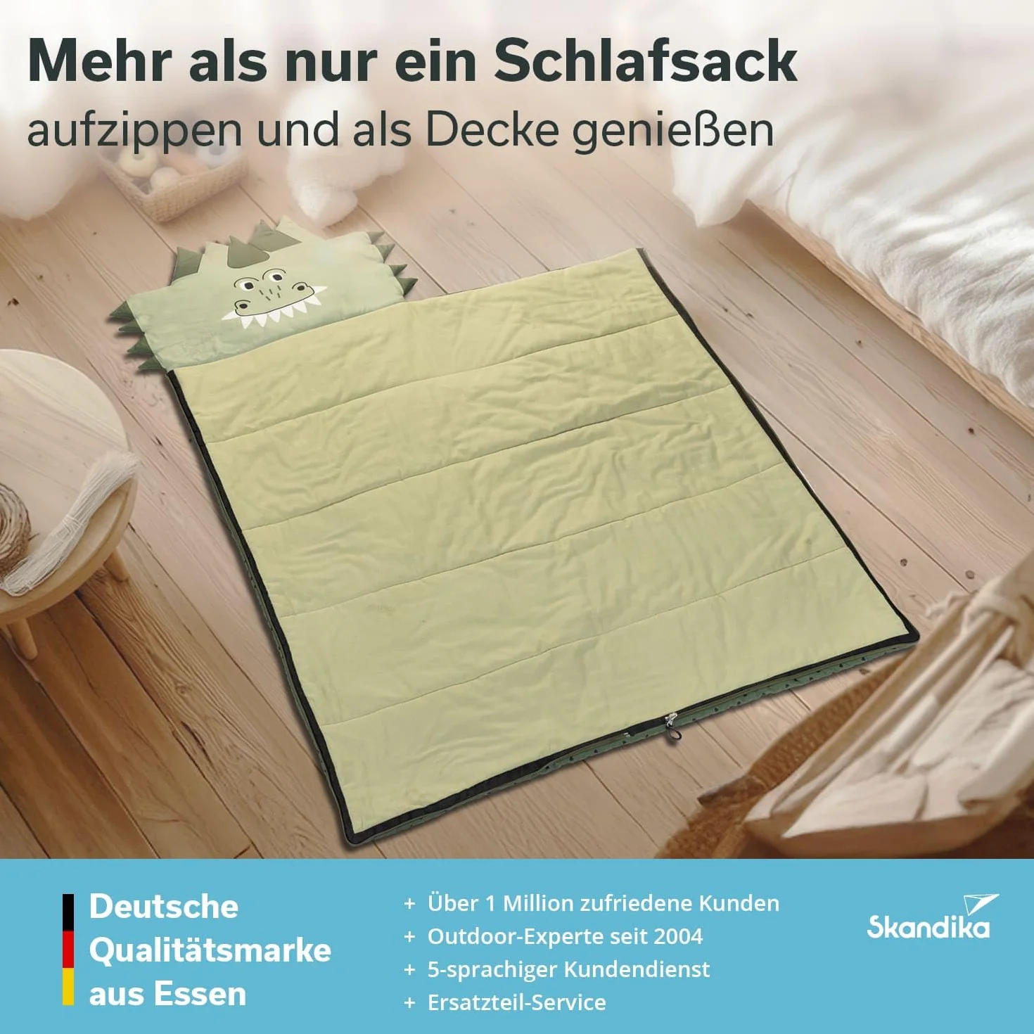 Skandika Saco de Dormir Infantil Soti | hasta 150 cm, de algodón, Lavable a máquina, Saco de Dormir para niños