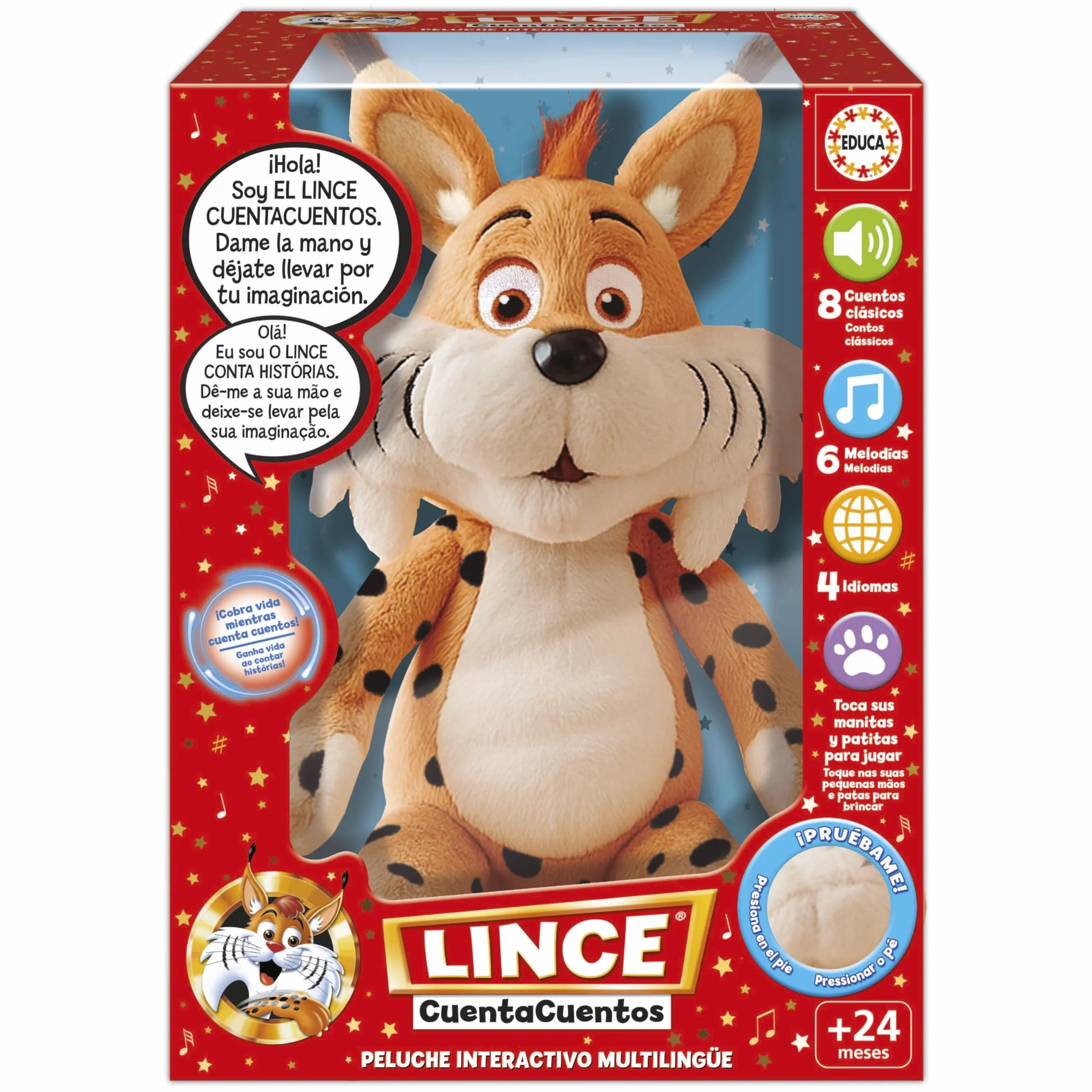 Educa Lince Cuentacuentos Peluche Interactivo Educativo con Audiocuentos y Música Infantil Regalo para Niños 2 años