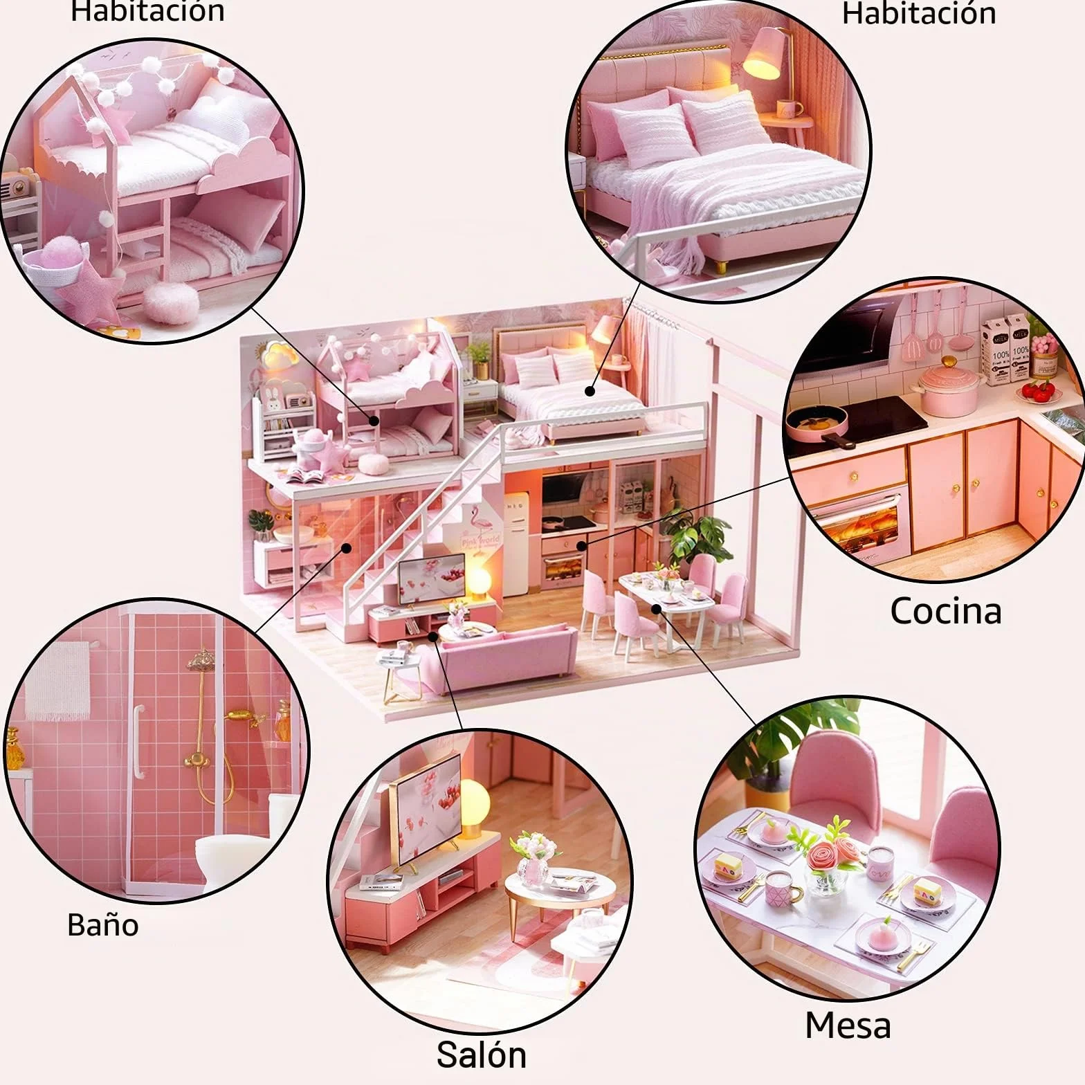 Cuteroom lemogo Wooden Dollhouse - Muebles DIY Assembling House Miniature Crafts Toys - Handmade Minimalist Apartment - for Children and Teens
