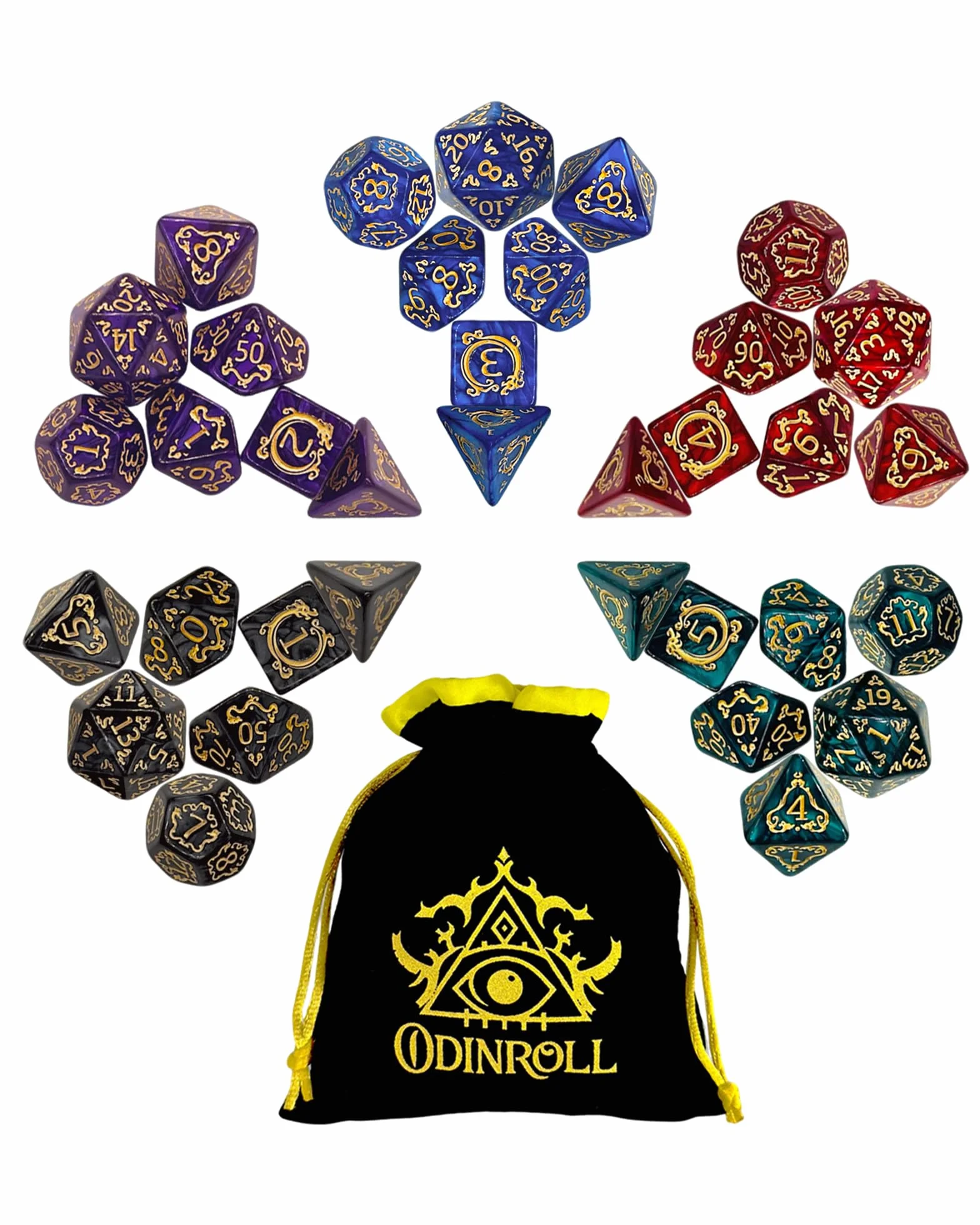 Juego de Dados Poliédricos, 35 Piezas - 5 Sets de Dados de rol con 1 Bolsa para Dungeons and Dragons D&D RPG MTG Juegos de Mesa, Incluye D20, D12, D8, D6, D4, D10 (0-9) y D10 (00-90)