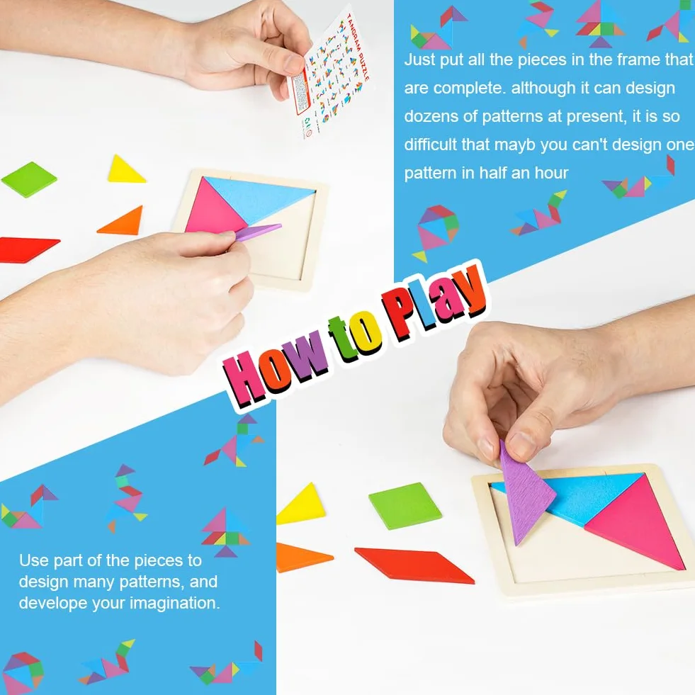 Ainiv 24PCS Tangram Infantil Puzzle Madera Montessori Rompecabezas Educativos para Niñas y Niños