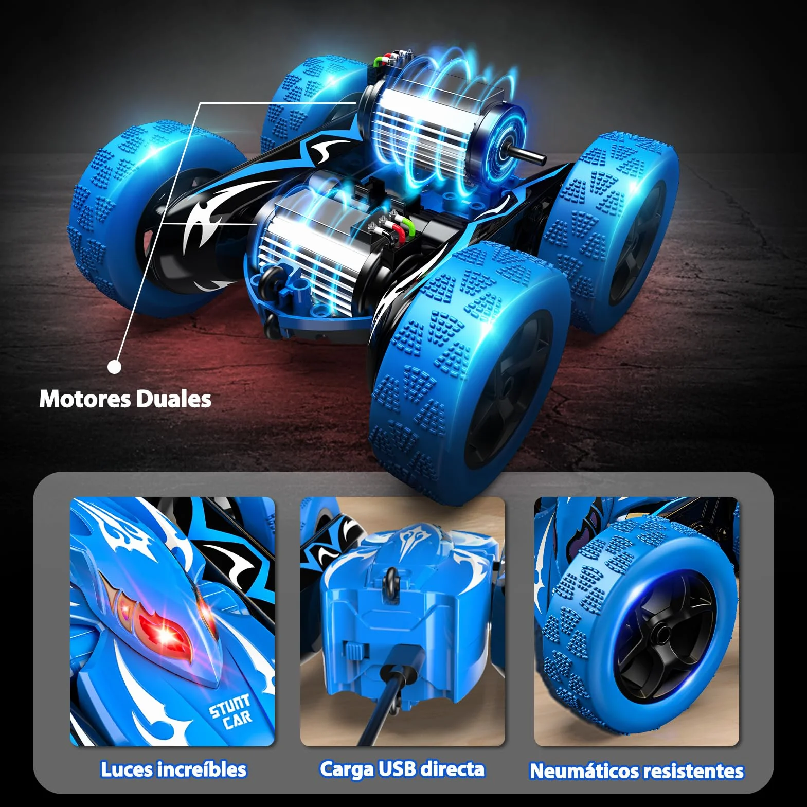 HappyGoLucky Coche Teledirigido 360° Rotación Faros LED 2.4 GHz RC Monster Truck 4x4 Crawler Juguete Regalo Niños 3-8 Años