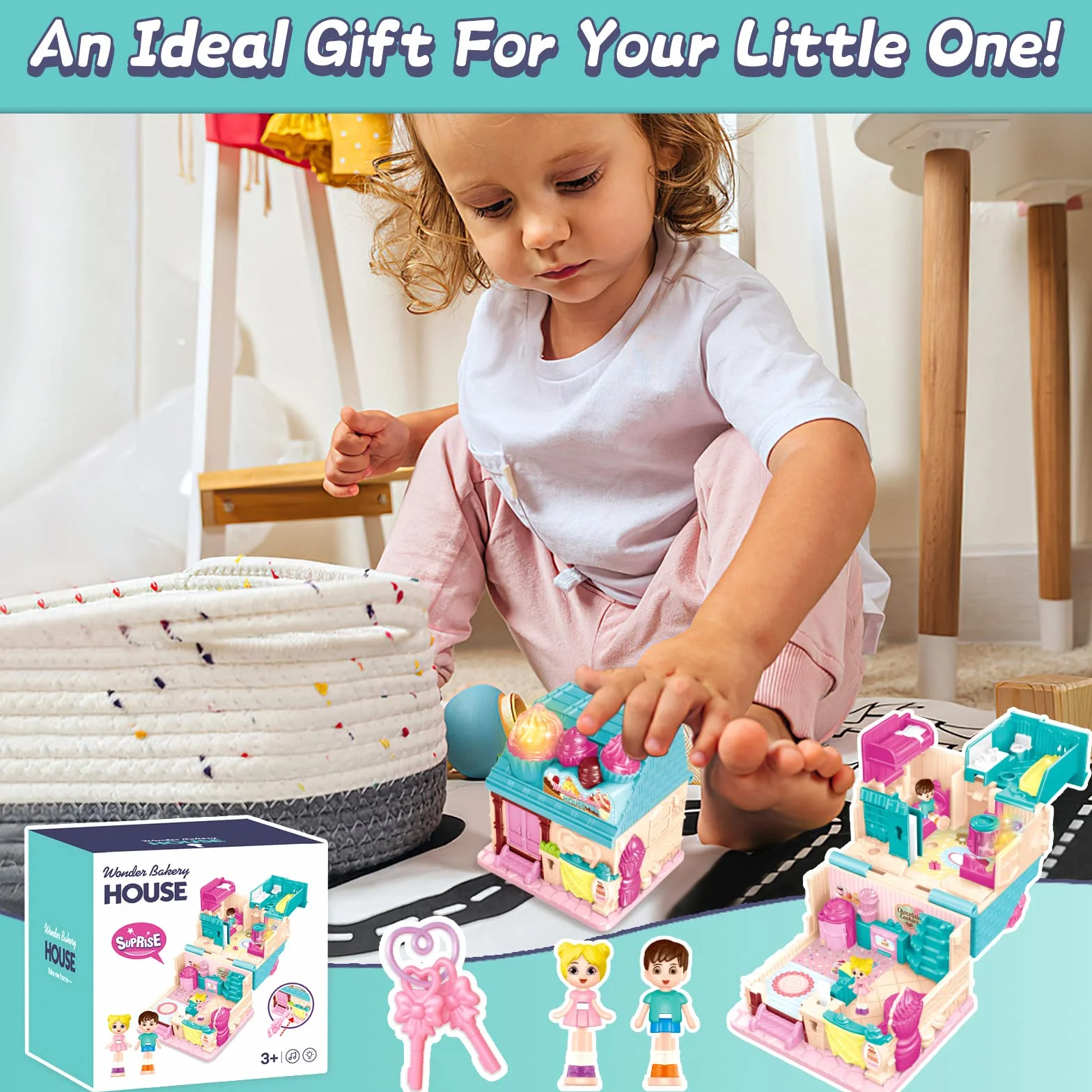 deAO 3D Casa de Muñecas, Dollhouse Panadería City Life Miniatura DIY Modelo Kit muñeca Niña 2 3 4 Años Adultos, Casita de Muñecas Amantes, Regalo de Cumpleaños