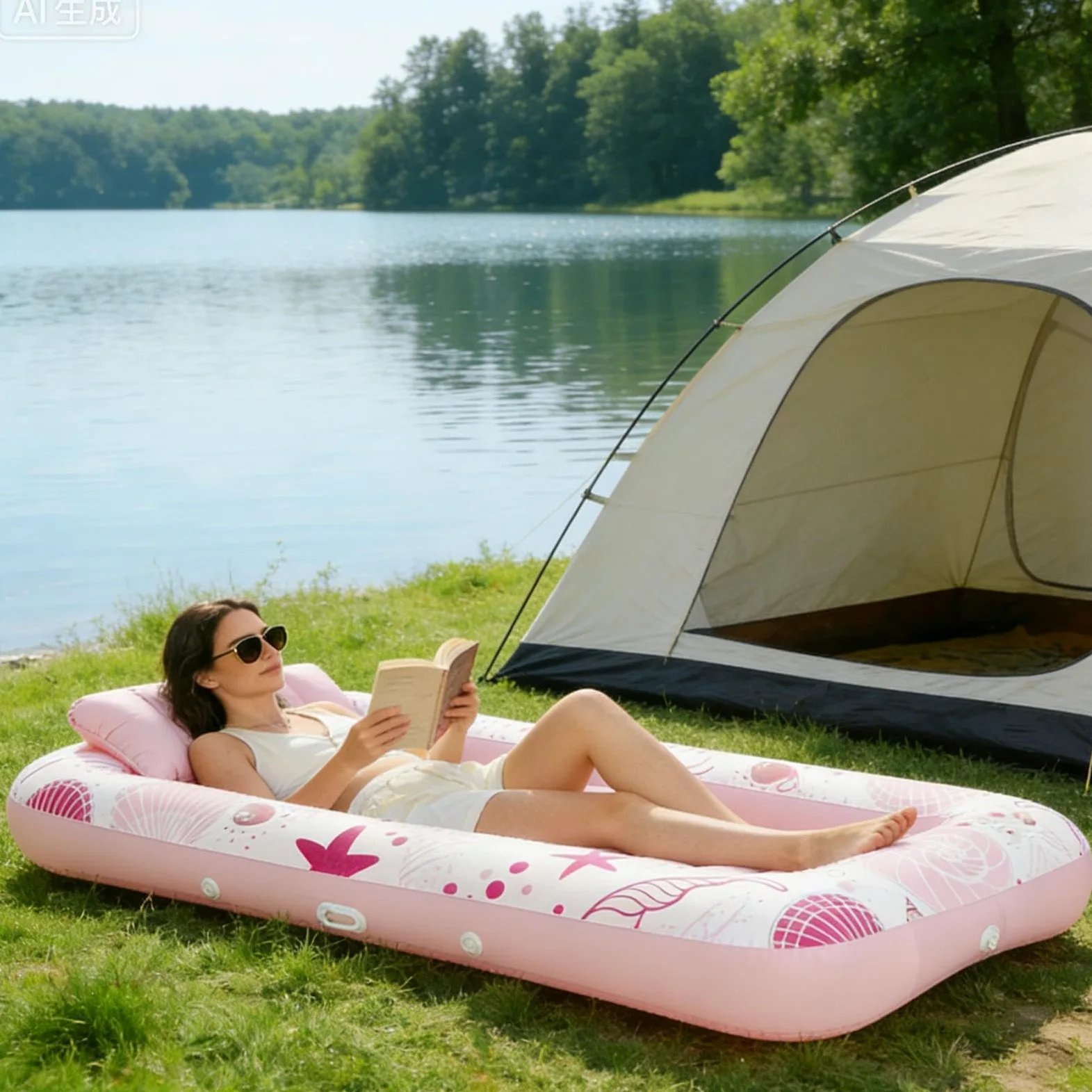 Tumbona de piscina bronceada – Tumbona hinchable con función de soporte para bebidas, colchón flotante para el tiempo libre | Relajantes asientos de agua al aire libre para adultos, familias, resort