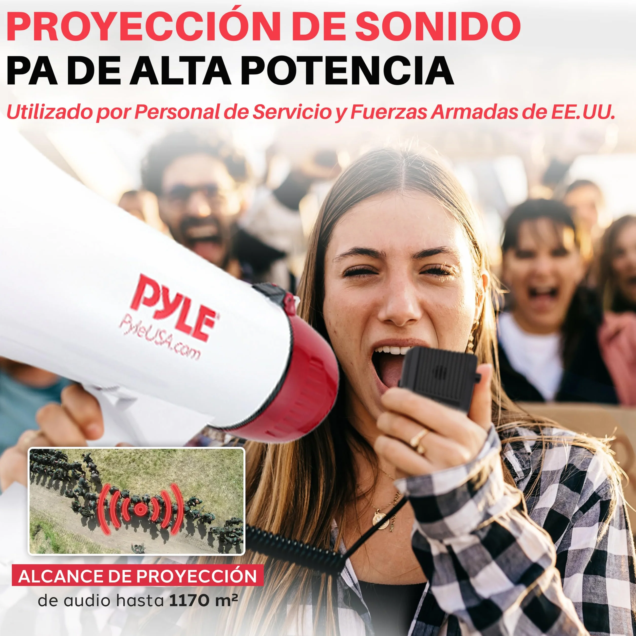 Pyle Megafono Portatil Sirena Control de Volumen Microfono Interiores Exteriores