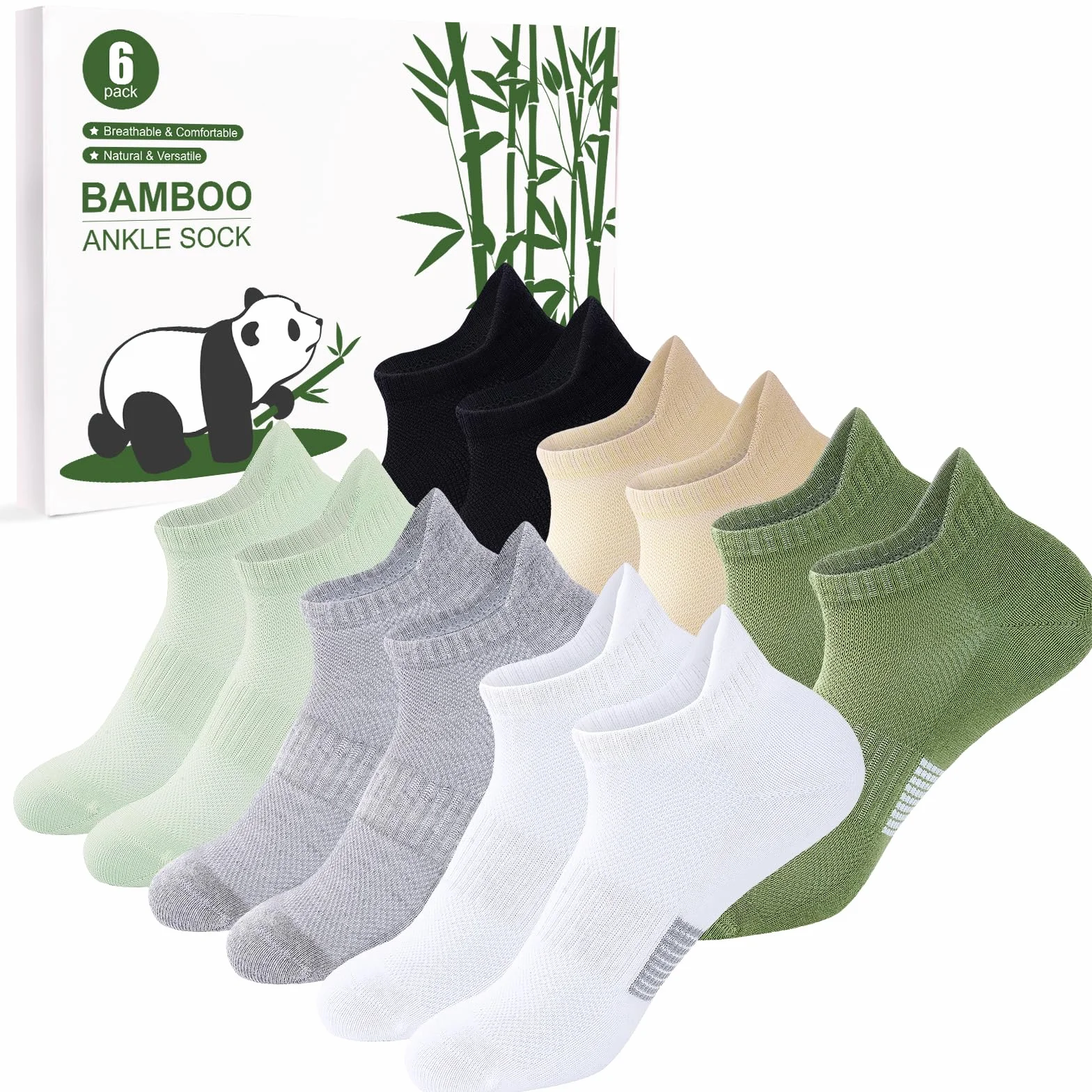 Calcetines Deportes de Bambú para Mujer 6 Pares Calcetines Cortos Running Transpirables Tobilleros