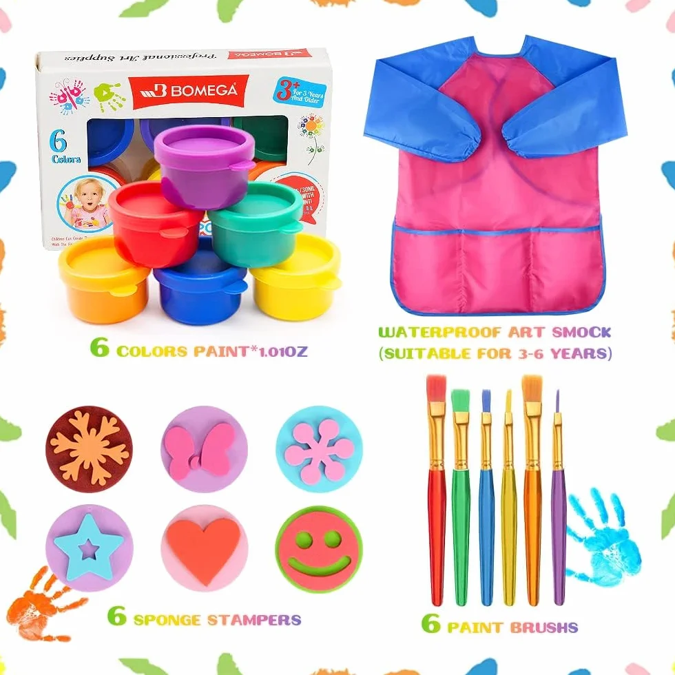 Lavable Pintura de Dedos Para Niños Pequeños, 30ML con Delantal , Pincel, Juegos Herramienta de Pintura No Tóxico y Seguro para Bebés, Juguetes Dibujo