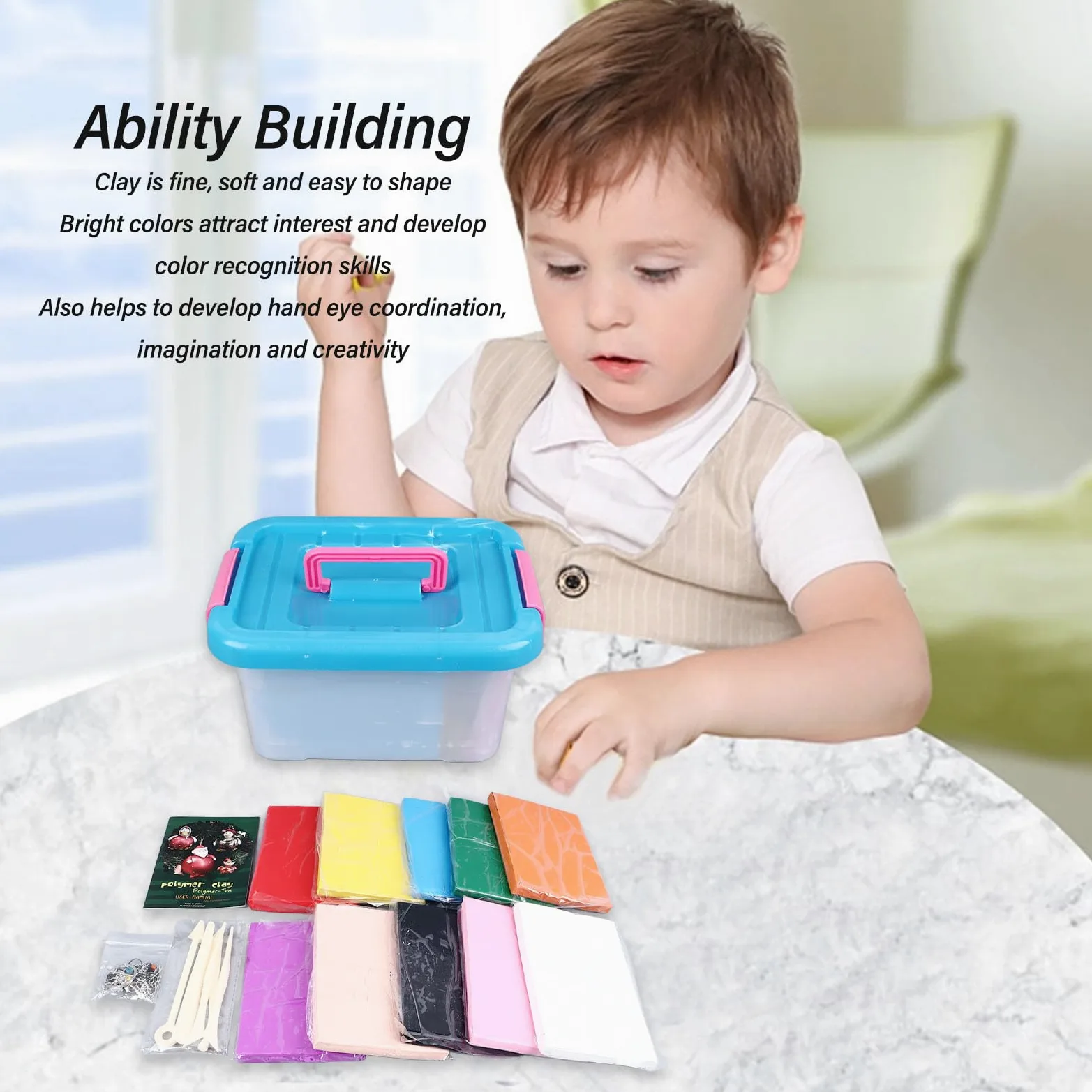 Generic Juego de Arcilla de Modelado de 10 Colores, 250g Cada, Kit de Arcilla Polimérica Suave No Tóxica con 5 Herramientas de Escultura para Niños, Aprendizaje DIY