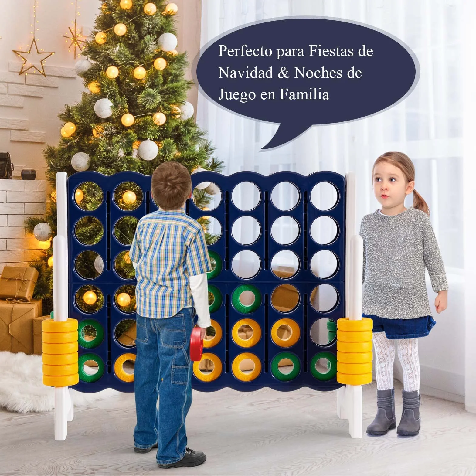 COSTWAY Juego Gigante 4 en Raya, 42 Anillos con Deslizamiento Rápido (Azul)