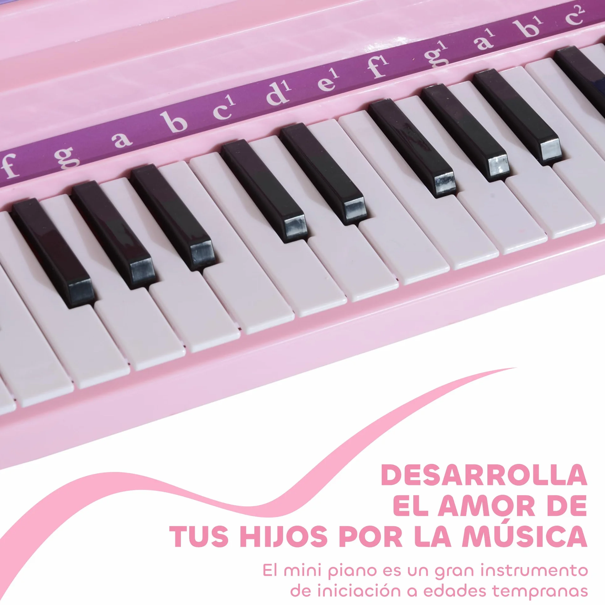 HOMCOM Piano Infantil 37 Teclas Teclado Electrónico Piano para Niños con Micrófono Taburete Luces y 22 Canciones USB/MP3 Karaoke Modo de Enseñanza Rosa