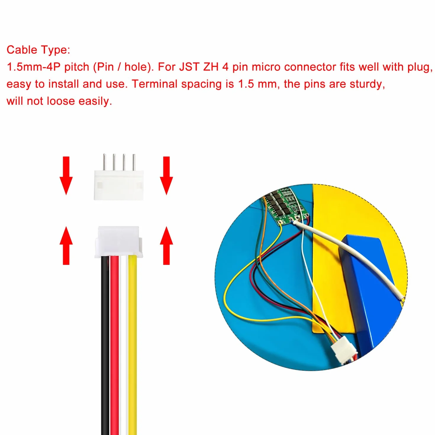 30 Juegos Conectores JST 1.5 ZH, Mini Micro JST ZH 4 Pin Conector Macho con Cable de 150mm 26AWG y Hembra