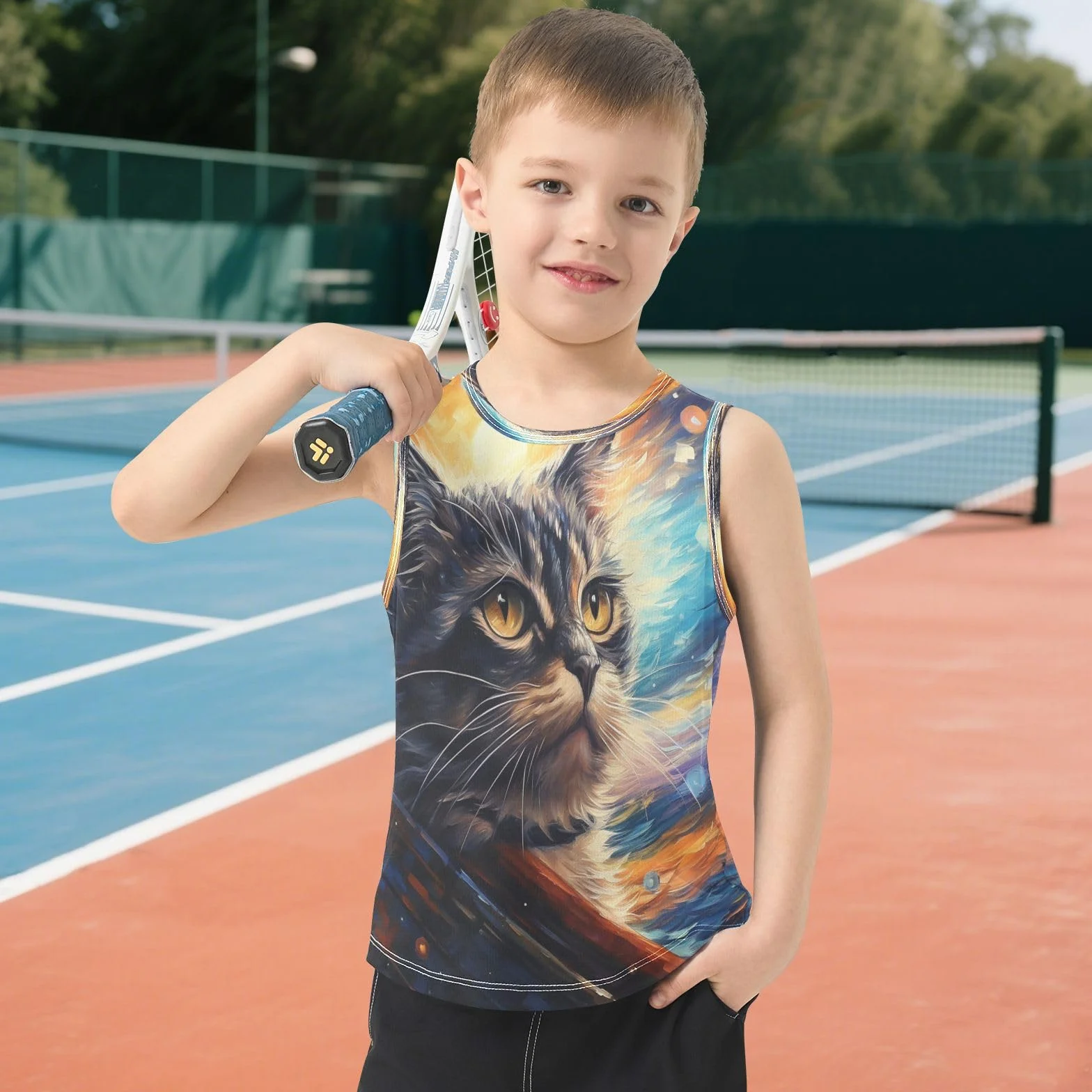 Acuarela Arte Fresco Gato Camisetas Sin Mangas Tipo Tank Top Niños Jóvenes