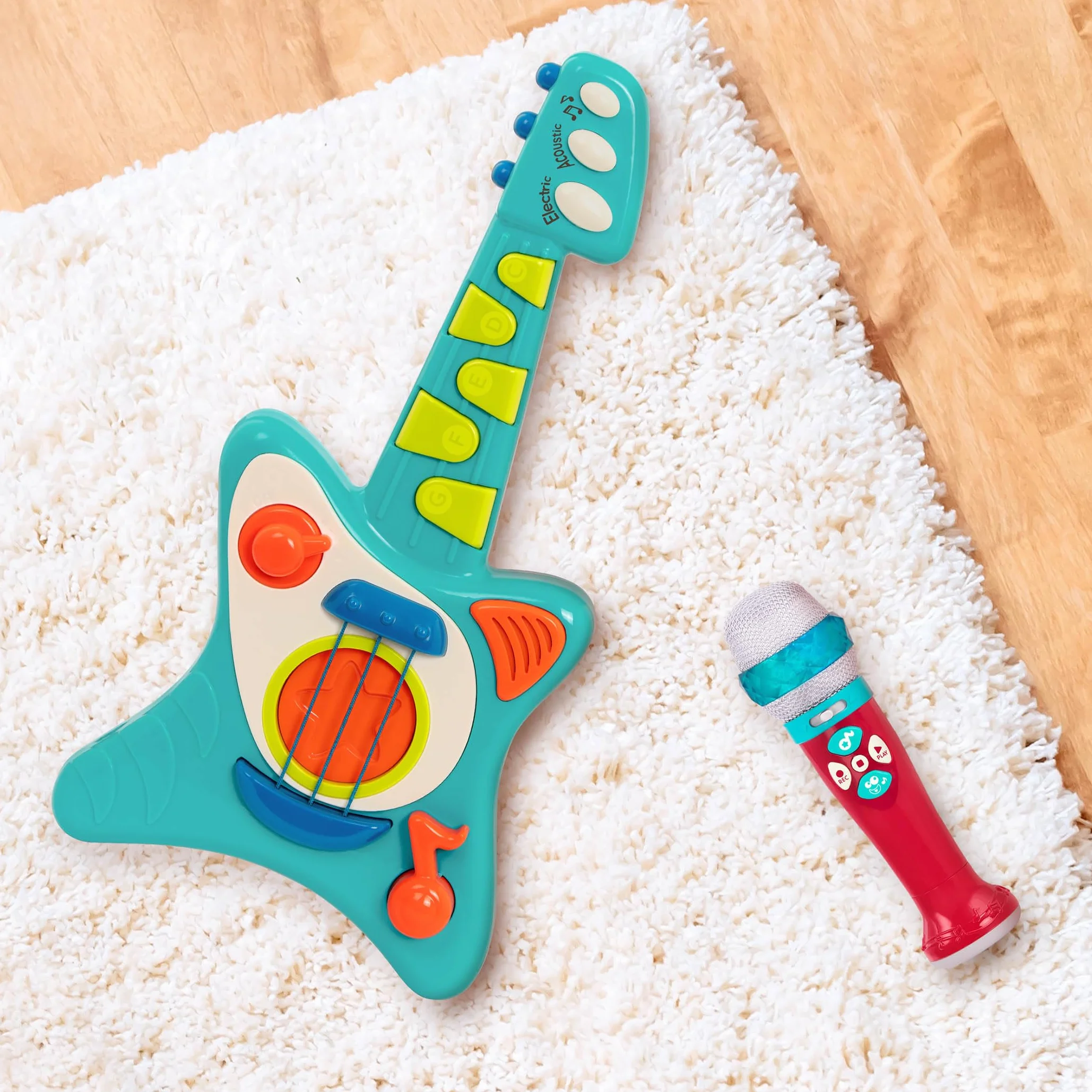 Battat Lil' Rockers Guitarra Infantil, Instrumento con Canciones, Guitarra acústica y eléctrica - Juguete para niños a Partir de 2 años, Azul