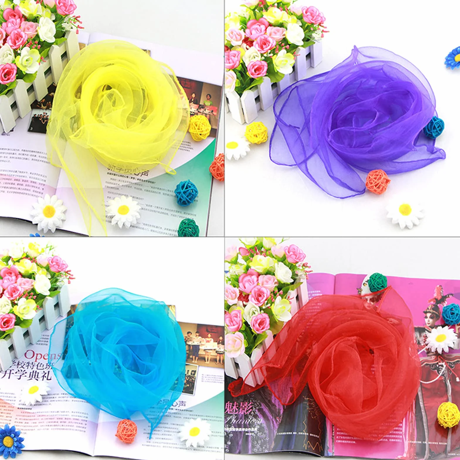 Pañuelos de Malabares para Niños y Adultos - Set de 7 Bufandas Malabares para Baile, Magia, Fiesta y Juegos Sensoriales - Decoración y Accesorios de Circo - 45 x 45 cm