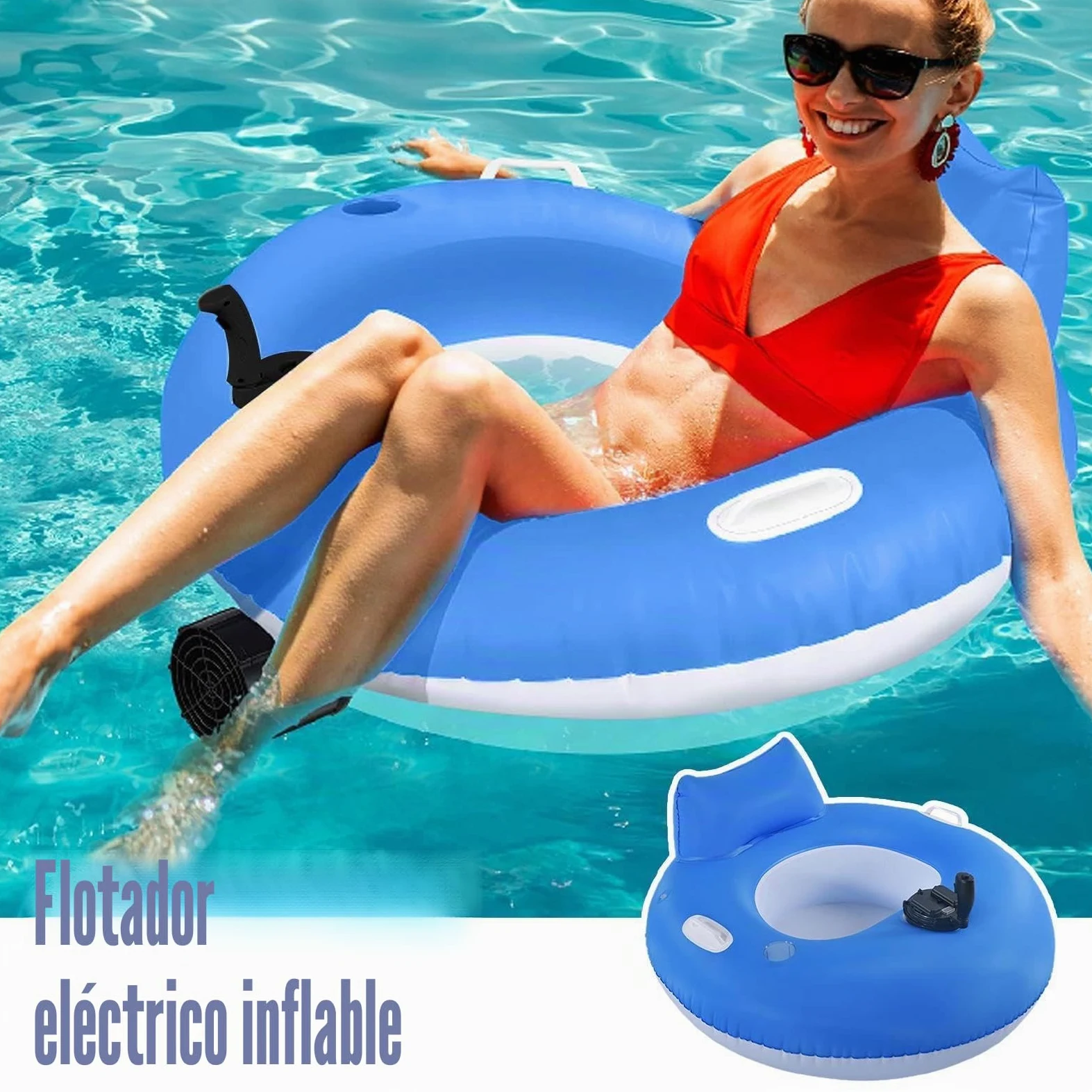 Flotador Motorizado (Tamaño Adulto) – Propulsión Eléctrica Integrada Recargable | Silla Hinchable Agua con Respaldo Plegable Piscina, Lago, Río, Playa – Colchón Tumbona Portátil Hombre
