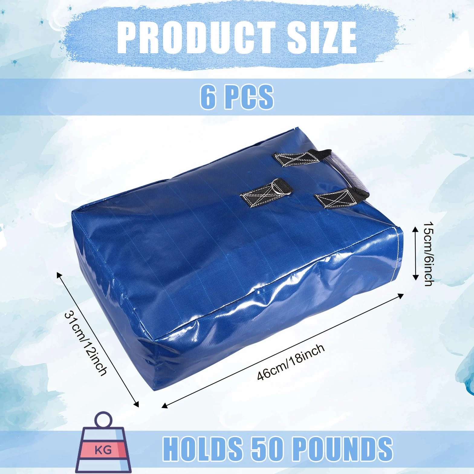 BOXOB 6pzs Sacos de Arena Vinilo, Sacos Arena Resistentes con Asas para Castillo Inflable Carpa Canopy Toboganes Agua Anclaje Seguro para Inflables al Aire Libre Resistentes Intemperie (Azul)