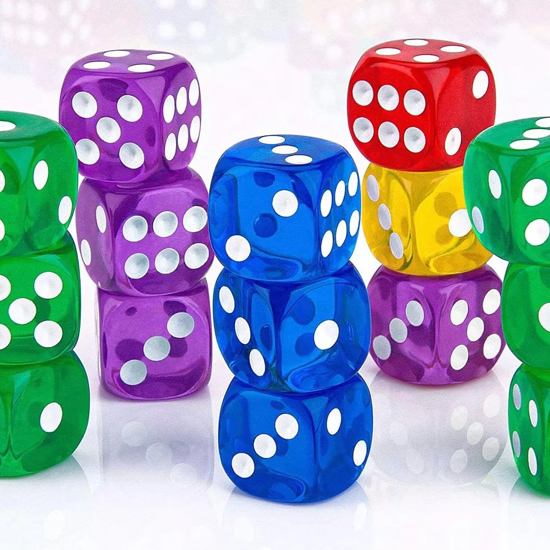 Juego de 10 cubos de colores, 6 lados, transparentes, 16 mm, dados estándar, multicolor, para Juegos de Dados, Juegos de Mesa, Enseñanza de Matemática, Regalos