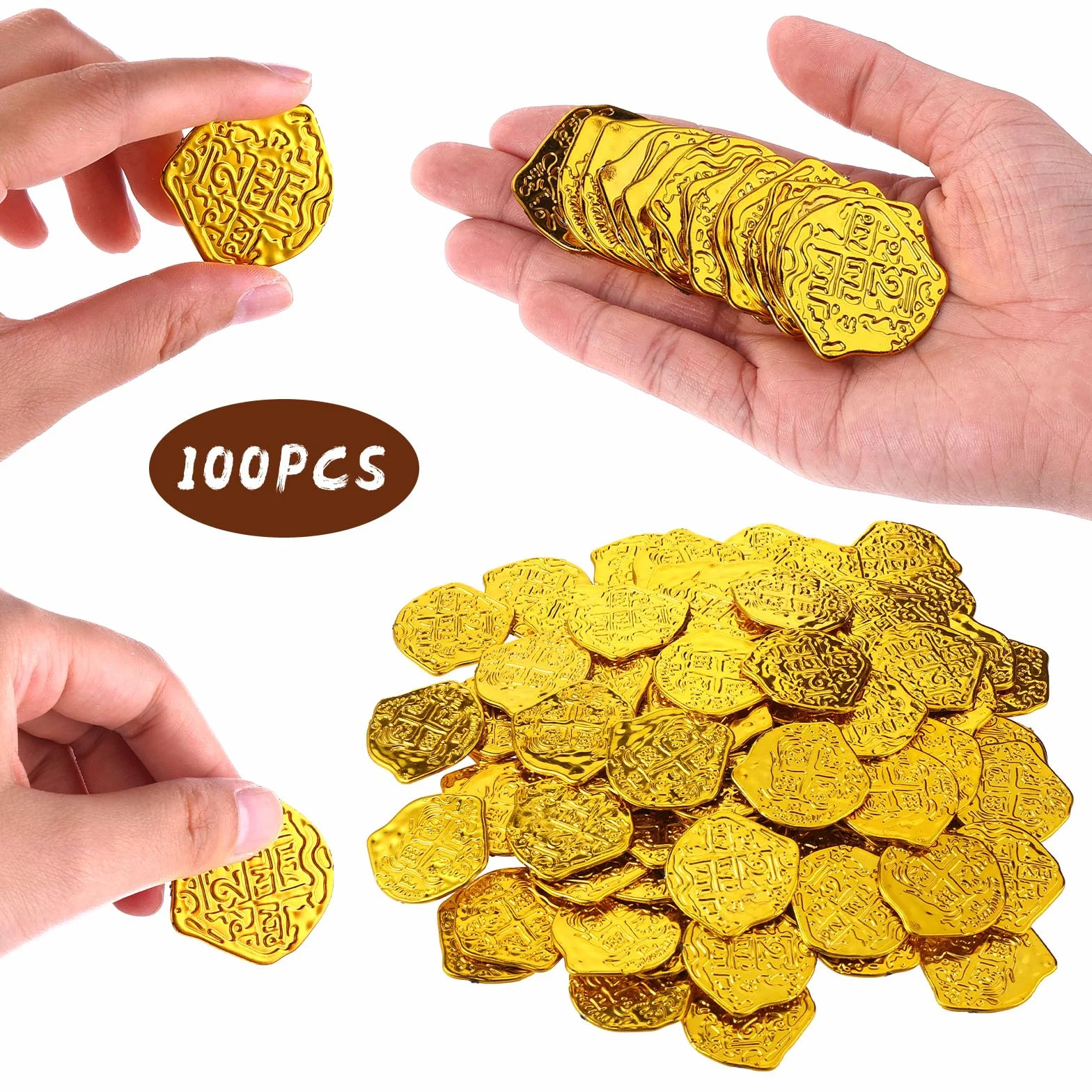 100 Piezas Monedas Pirata Réplica de Moneda de Plástico Doblones Españoles Monedas Juguete de San Patricio Decoraciones de Fiesta Pirata para Eventos Temáticos de Aventura de Halloween