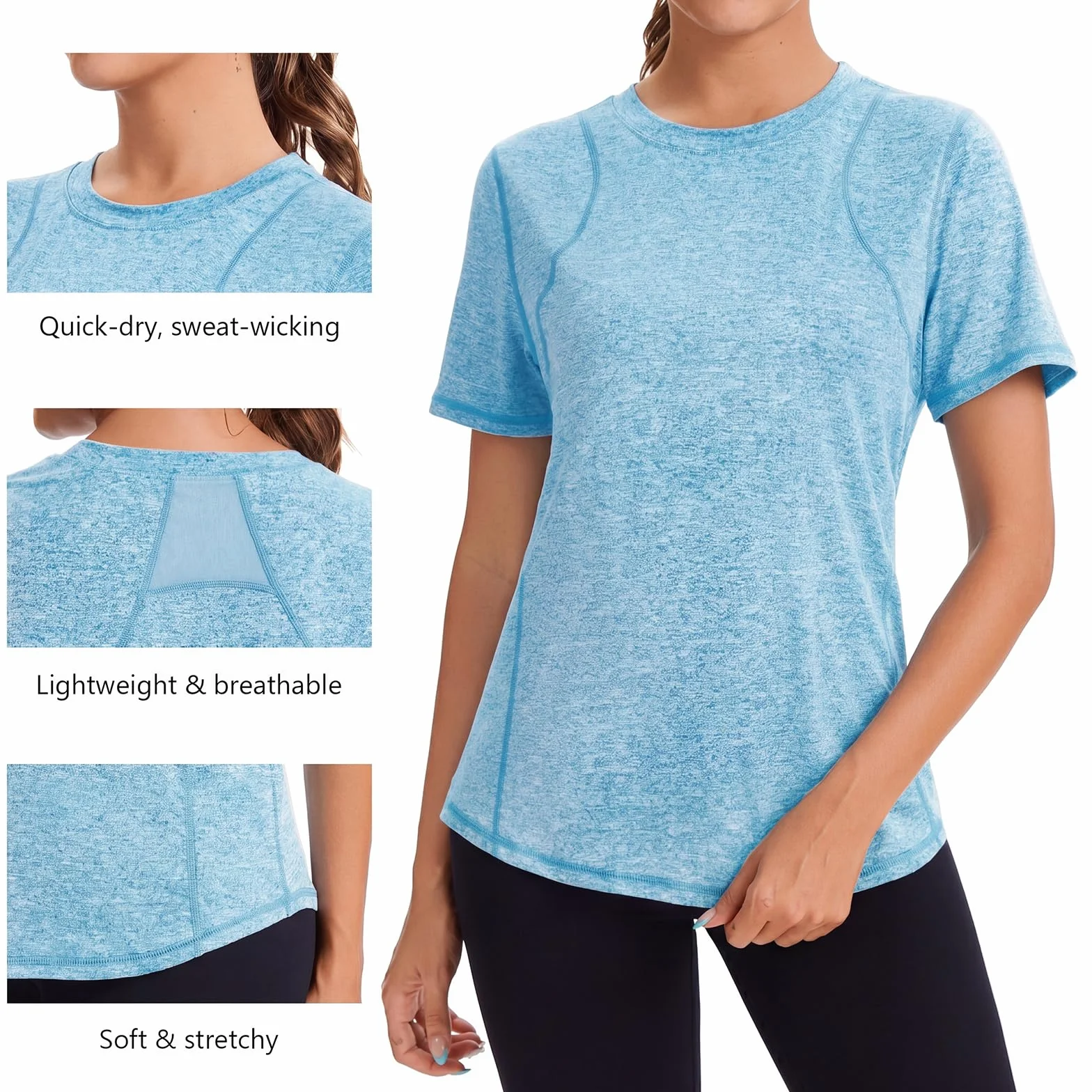 Gyabnw Camiseta Deporte Mujer Manga Corta Secado Rápido Holgada Ropa Yoga Verano