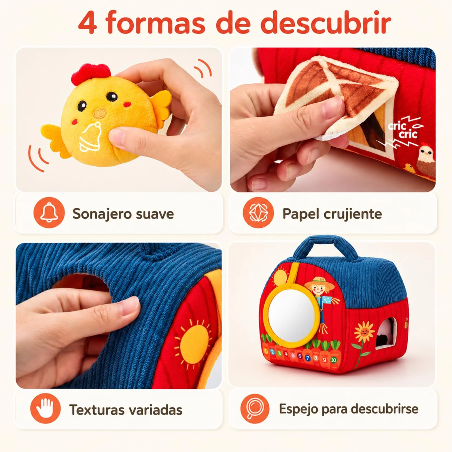 hahaland Juguetes Bebes 6-12 Meses - Animales Granja Montessori Juguetes Niños 1 año - Juguete Interactivo Sensorial Blandito Regalo Bebe 6 9 12 Meses Niño Niña