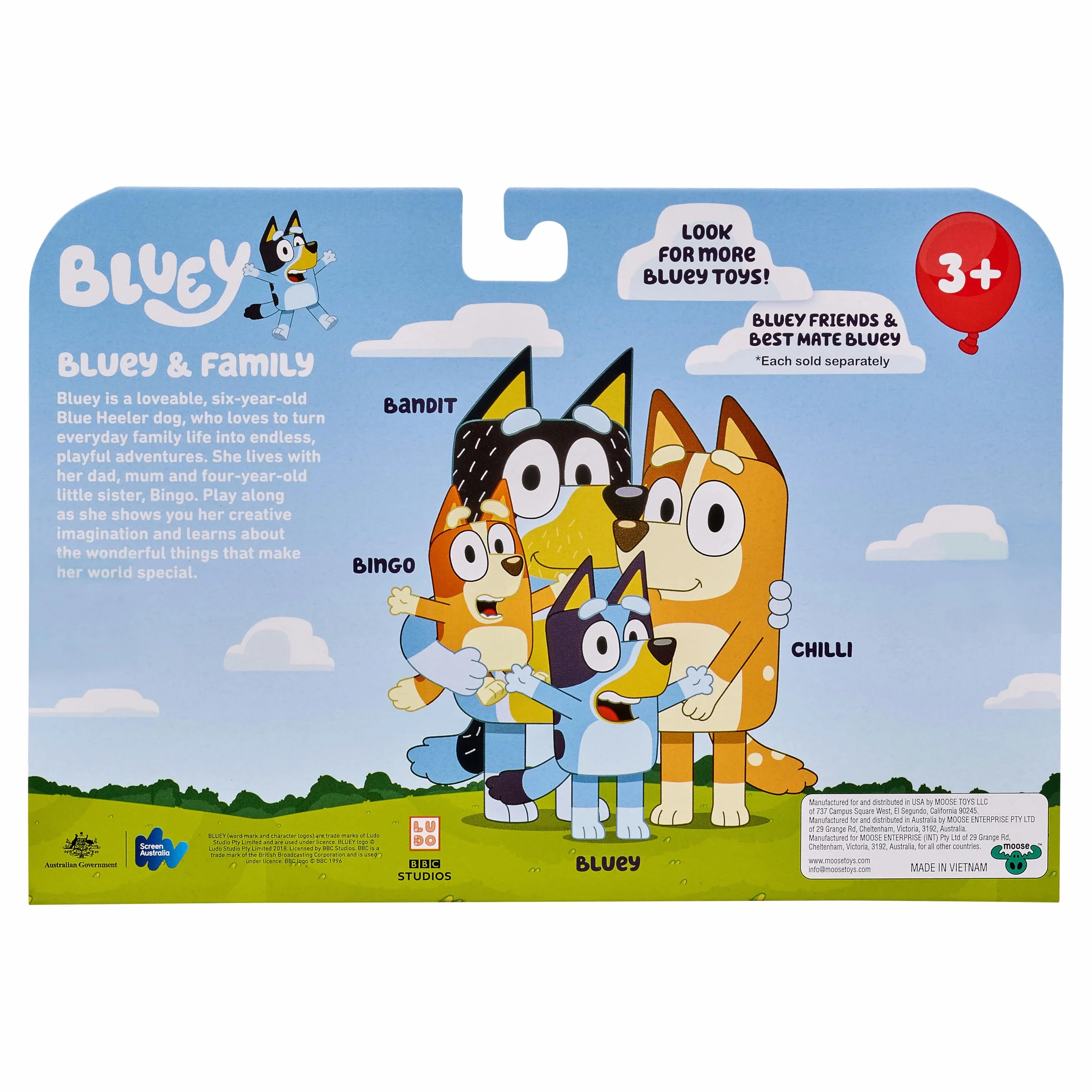 Bluey Pack de 4 Figuras Familia, Figuras de 6,3-7,6 cm