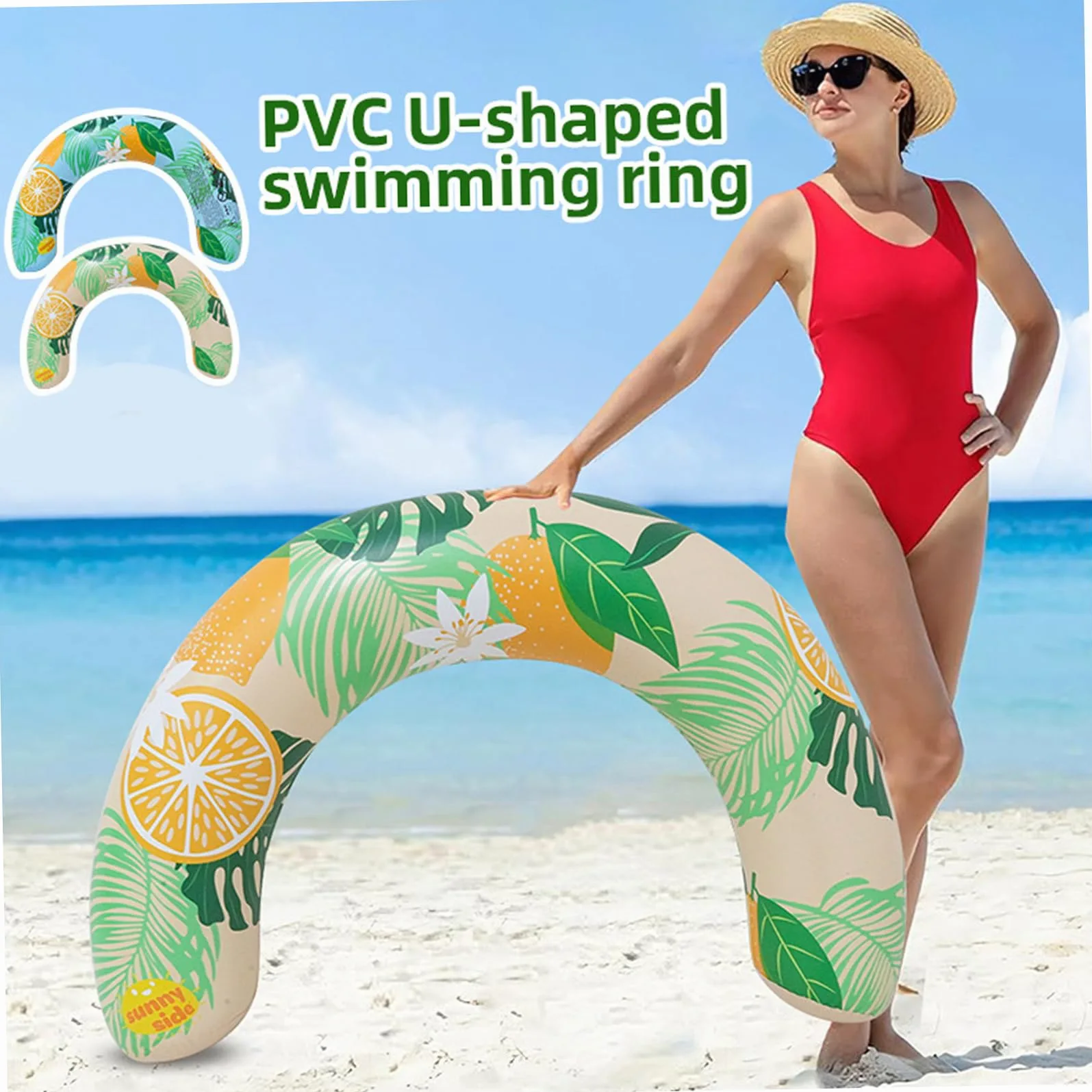 Paquete de 2 fideos inflables para piscina, fideos de natación en forma de U con estampado de limón para adultos, divertidos accesorios de flotadores para verano, playa, lago