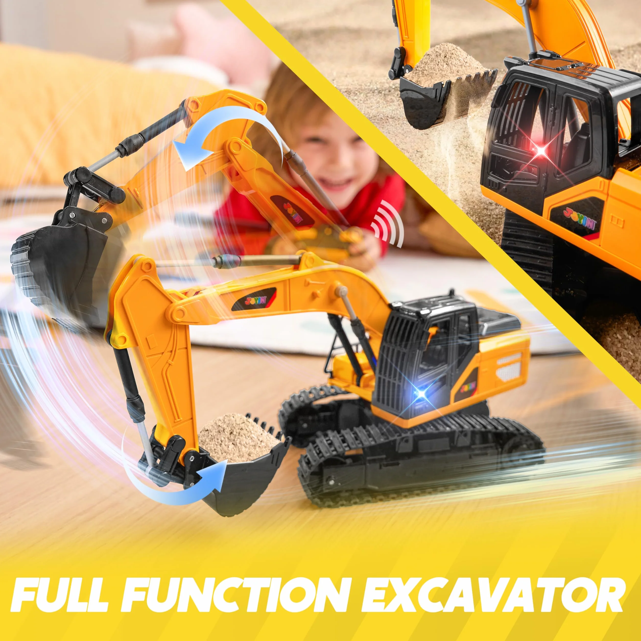 JOYIN Excavadora RC para Niños y Niñas Mayores de 3 Años, Coches Juguete RC de 2,4 GHz con Luz y Sonido, Juguete Construcción Regalo Cumpleaños