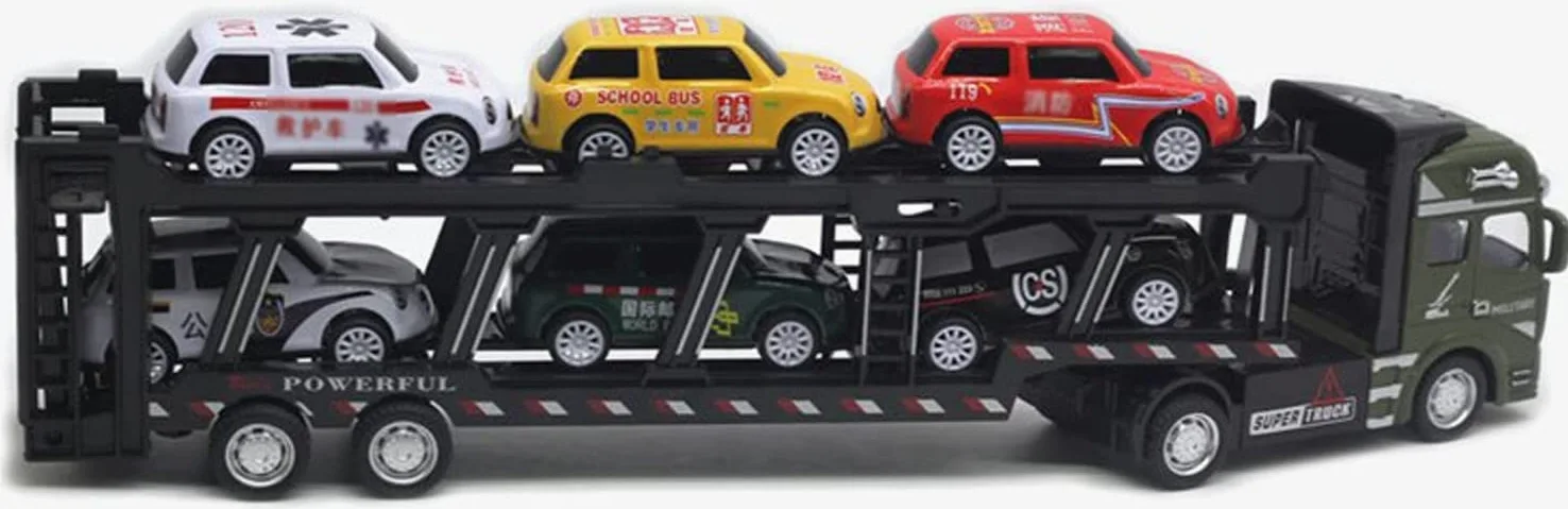 WangXLDD Transportador de Coches de aleación de Doble Capa Plano Grande Tractor camión de Juguete para niños Portador de Coche Modelo niño Regalo de cumpleaños (con 6 Coches extraíbles) (Green)