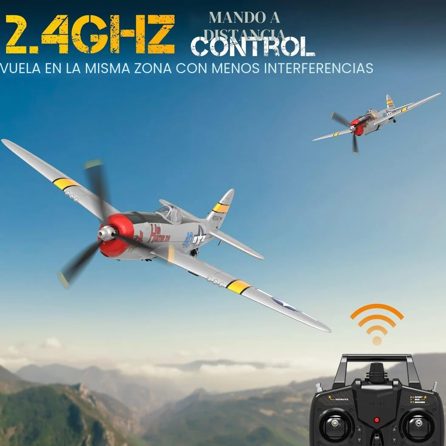 volantexrc P-47 Thunderbolt Avión RC - 4 Canales 2.4GHz RTF con Estabilización 6 Ejes, Modelo de Combate para Principiantes y Expertos (Listo para Volar)