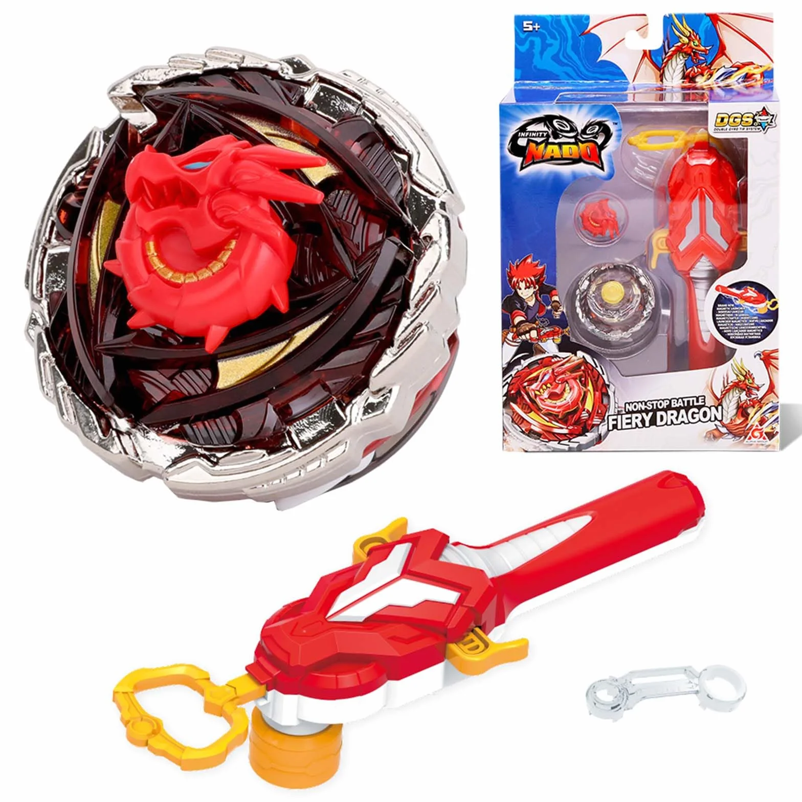 INFINITY NADO Peonza de Metal con Lanzador Magnético Fiery Dragon, Juguete para Niños 5-12 Años, Rojo