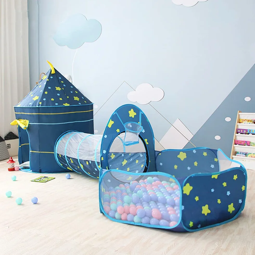 Tunel de Juego Infantil, Tienda campaña Infantil, Carpa Infantil con túnel y Piscina de Bolas, Casa de Juegos 3 y 1 para niñas y niños, Almacenaje Plegable