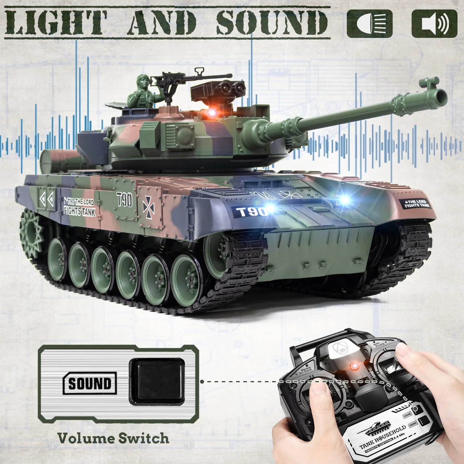 Tanque RC RUS T-90 1/18 2.4Ghz, Sonido y Humo, Batalla Dispara BBS