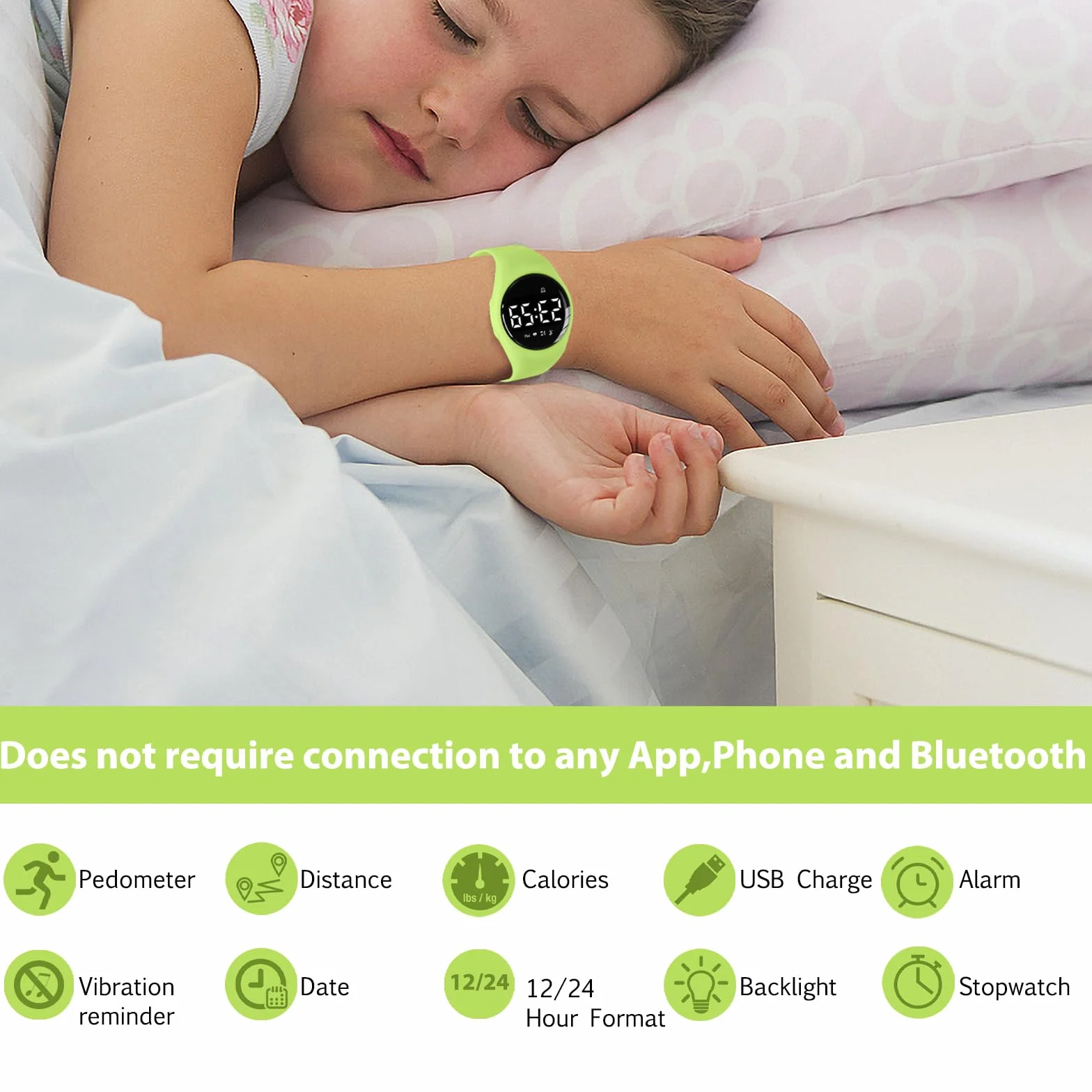 Reloj Digital Infantil Deportivo con Podómetro, Distancia y Calorías, Correa de Silicona