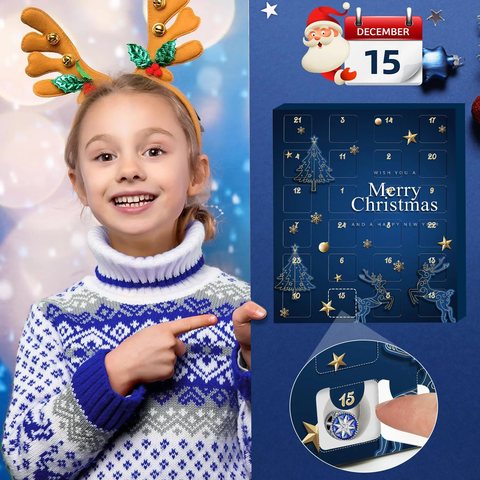 Calendario de Adviento 2025 Joyas Niña Pulseras, 24 días de Sorpresa Calendario de Navidad Cuenta Regresiva Mujer Bricolaje Charms Regalos Kit, Azul