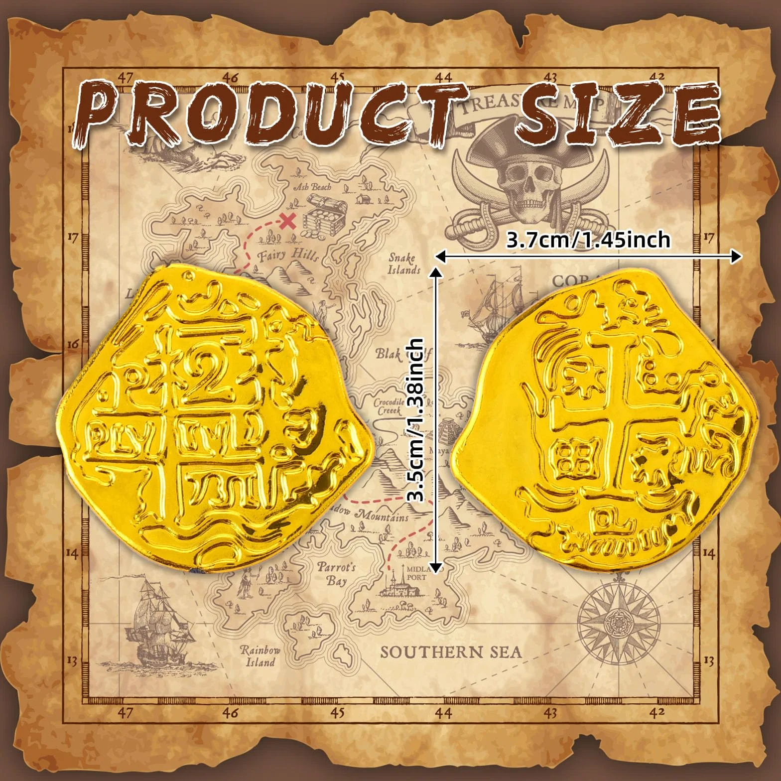 100 Piezas Monedas Pirata Réplica de Moneda de Plástico Doblones Españoles Monedas Juguete de San Patricio Decoraciones de Fiesta Pirata para Eventos Temáticos de Aventura de Halloween