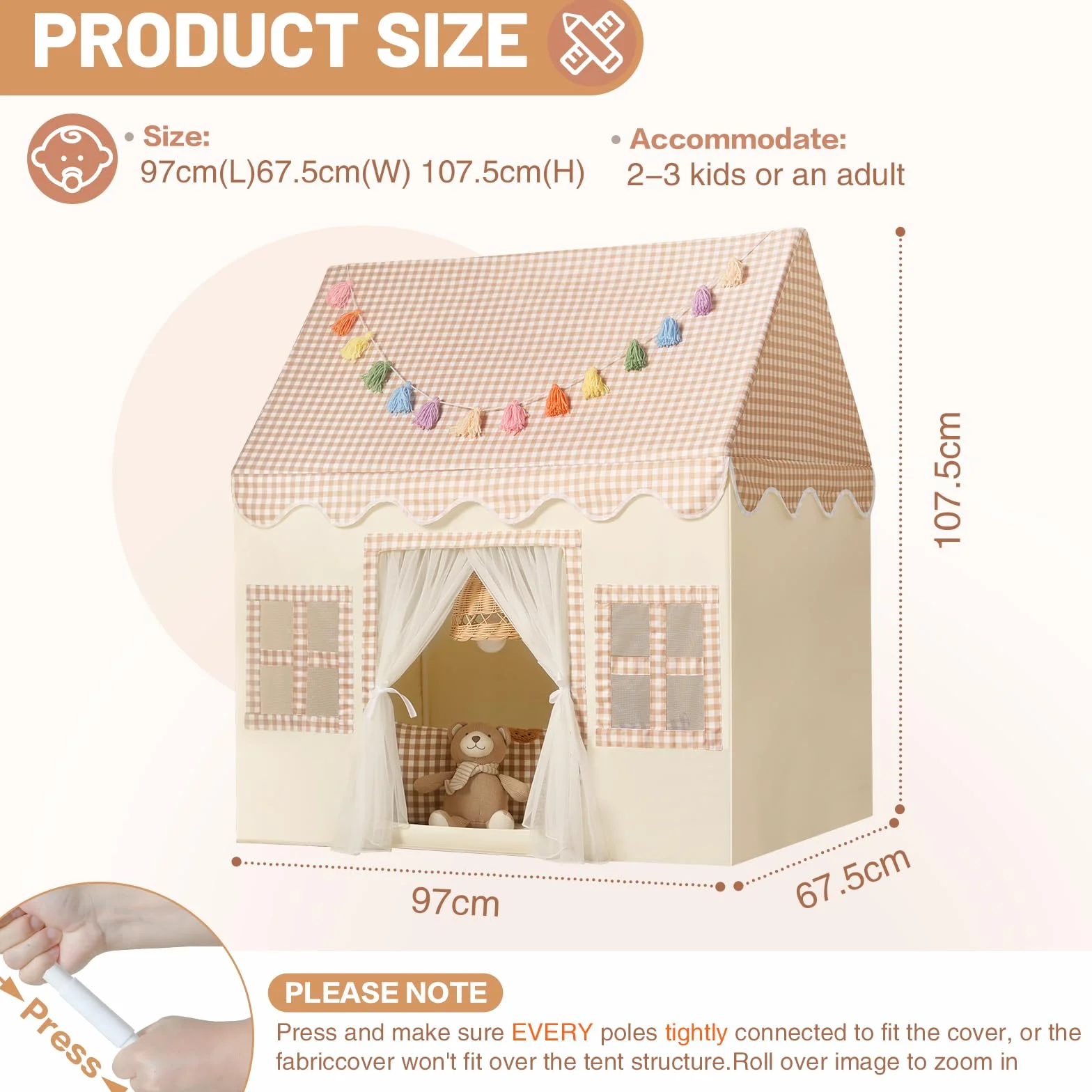 Wilwolfer Tienda de campaña Infantil: Jugar en Interiores y Exteriores - Tipi Casita Infantil con Guirnalda de borlas y Alfombra - Casa Grande para Niñas y Niños