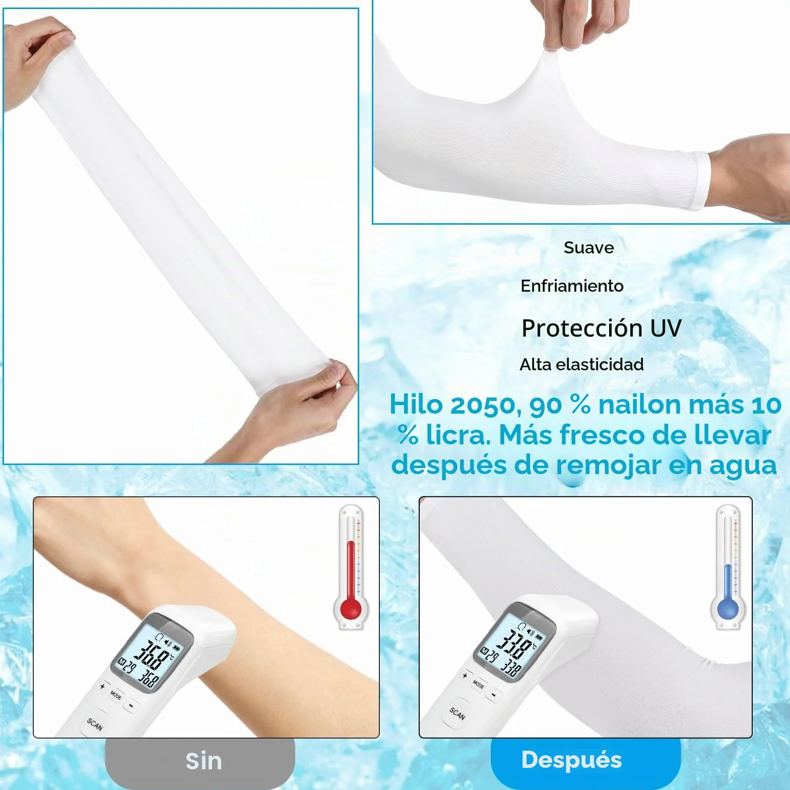 Tyqour 4 Pares Mangas UV Hombre Mujer Brazo Compresión Enfriamiento Conducir Golf Pesca Ciclismo Blanco Small