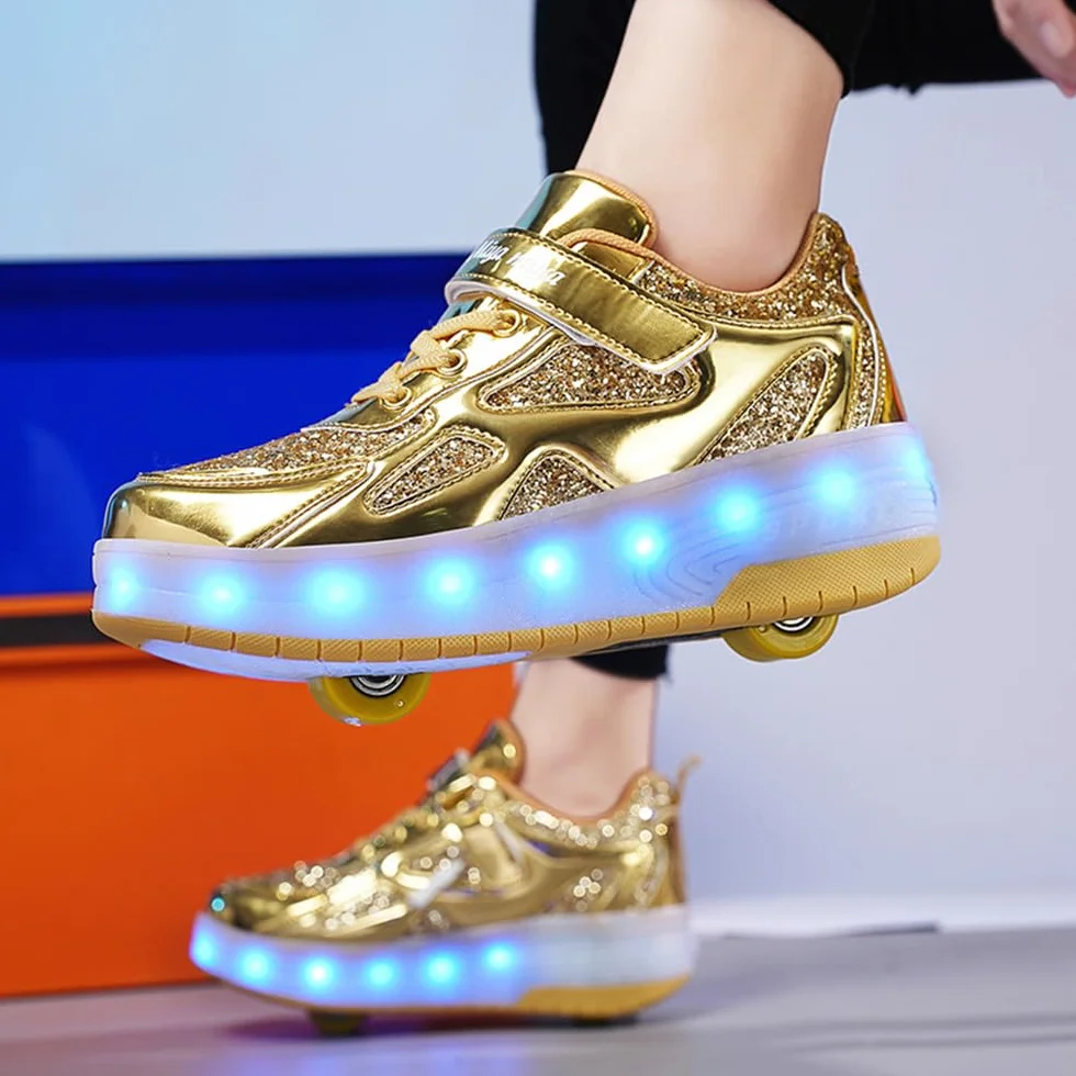 Zapatos con Ruedas para Niña y Niño Patines Retráctiles 2 Ruedas Zapatillas Deportivas al Aire Libre 29-40 EU