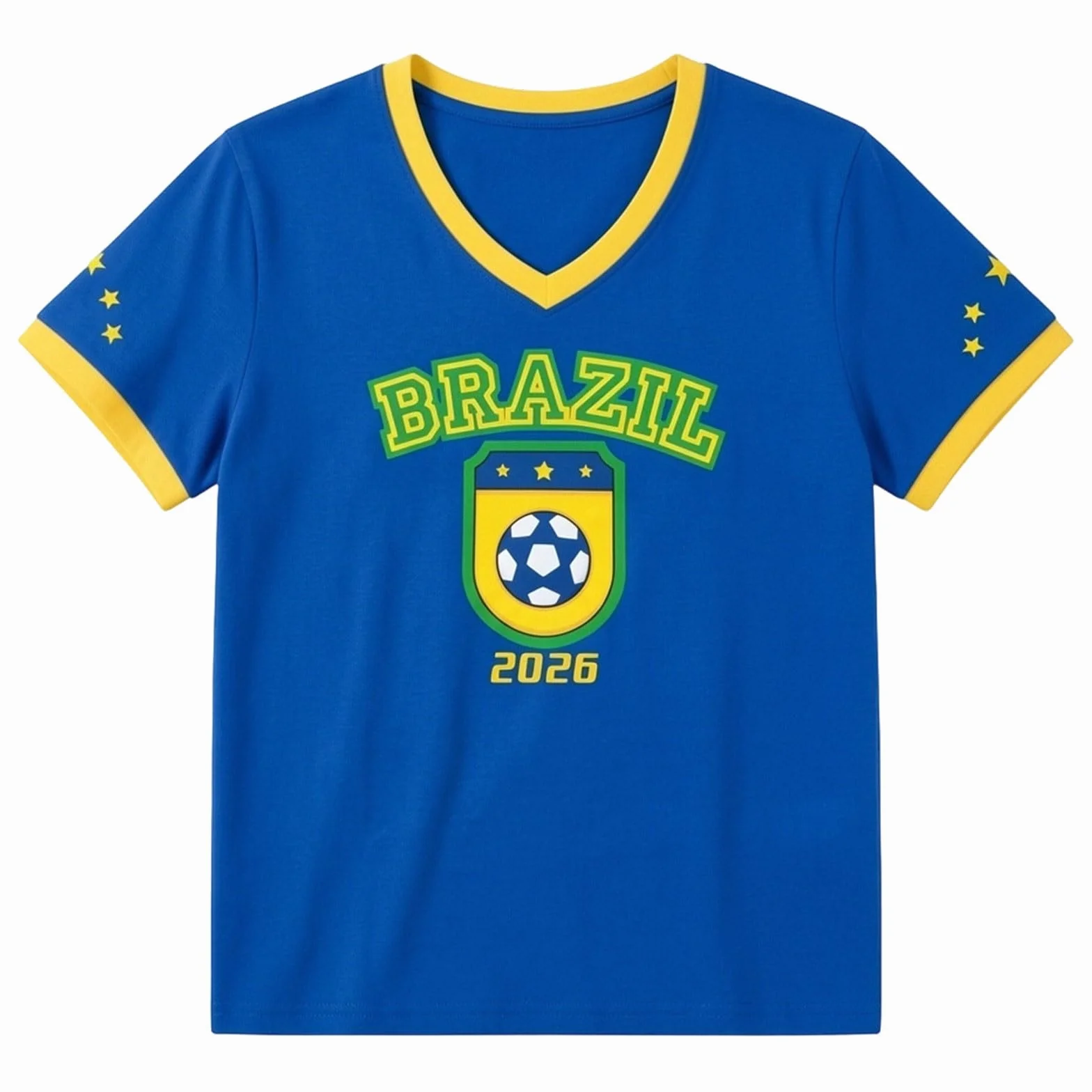 Camiseta de fútbol Brasil mujer corte ajustado manga corta cuello V deportiva ligera ventilada