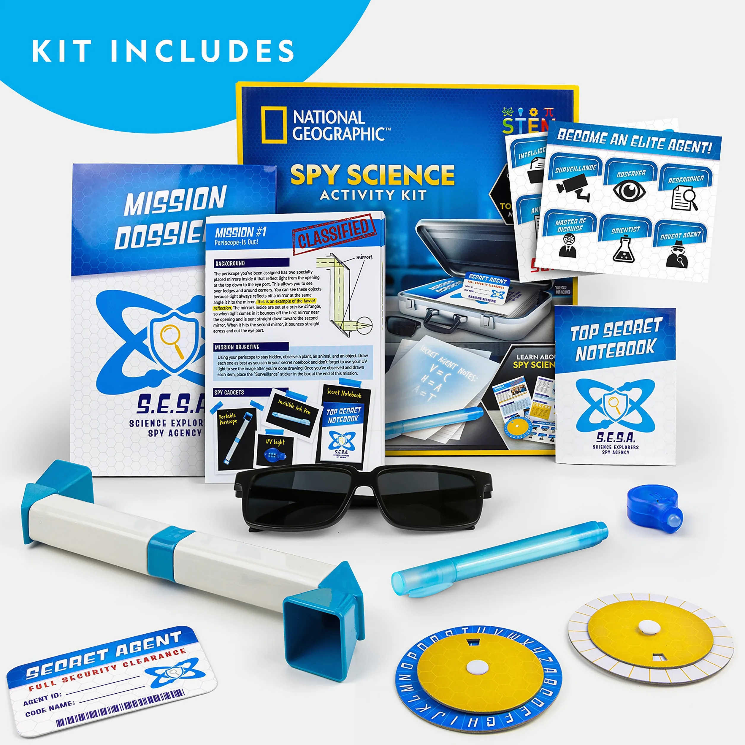 National Geographic Kit de Ciencia espía – Juego de Actividades espía para niños, Completa 10 misiones secretas de Espionaje con Dispositivos de Espionaje para niños y Equipo de Espionaje, Kit de