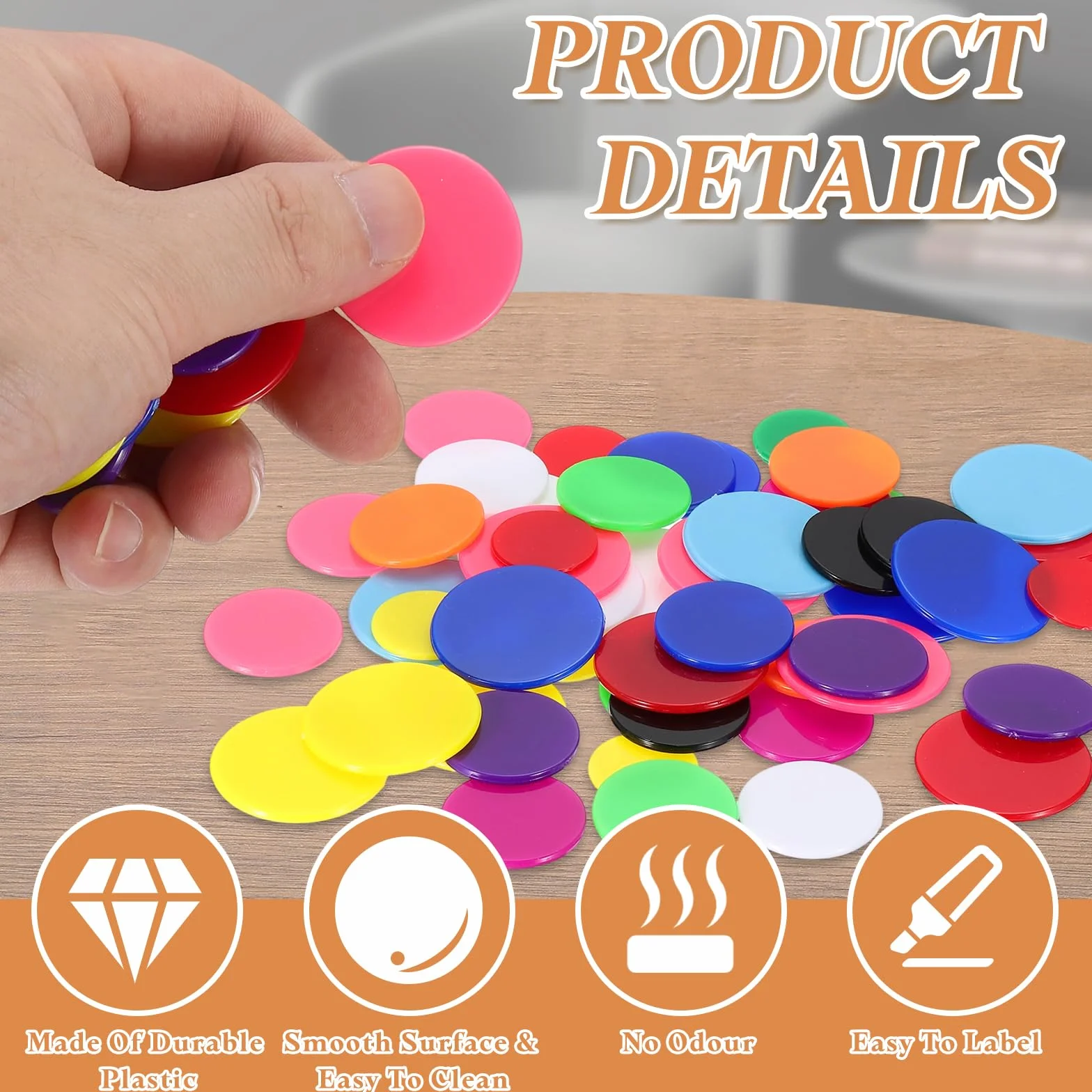 QUARKZMAN 120Pcs Fichas De Póker De 1 Pulgada, Fichas De Bingo De Plástico Contadores De Aprendizaje Discos De Conteo Marcadores Fichas De Juego Opacas, Naranja, Planas