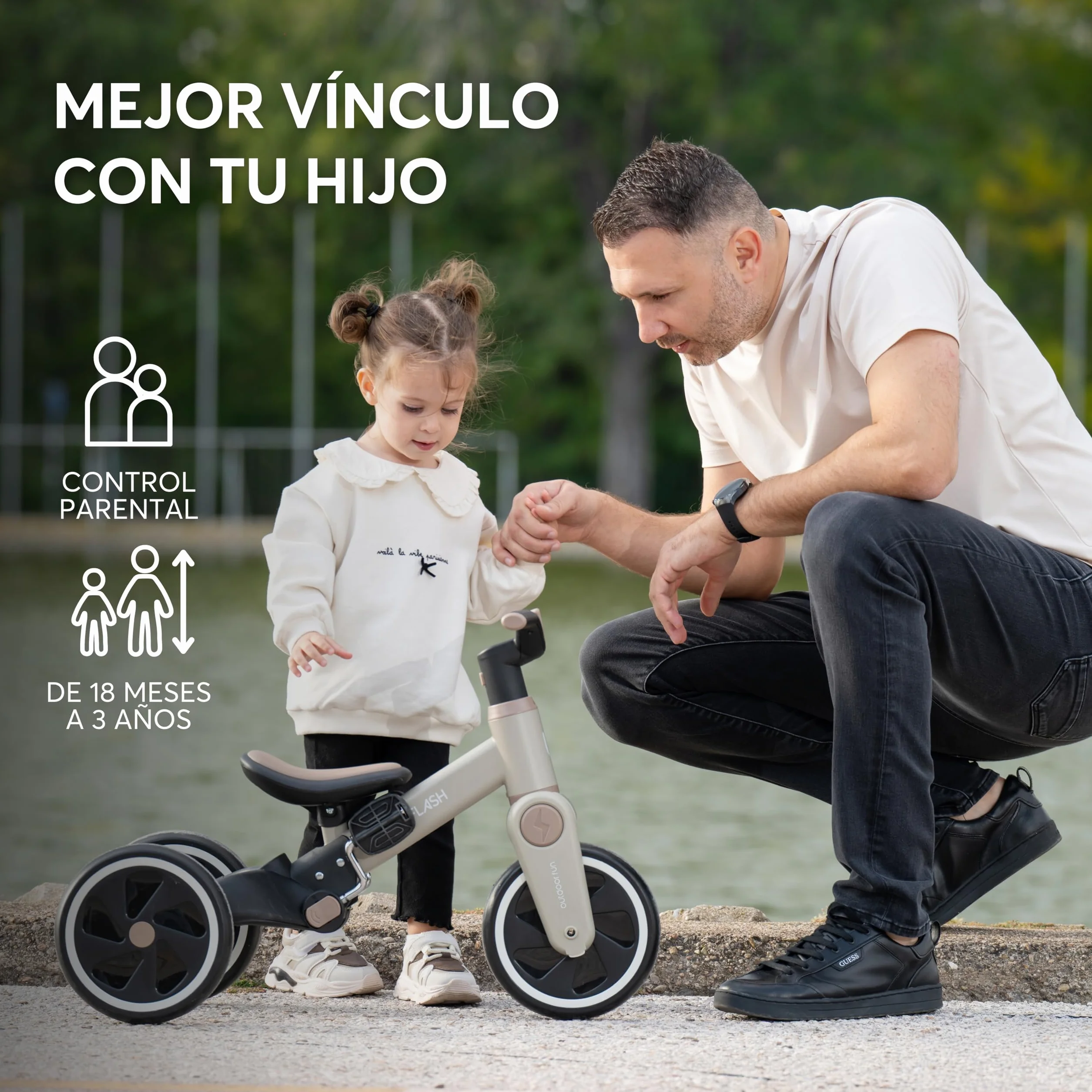 KikkaBoo Triciclo Evolutivo de Bebé 5 en 1 Flash, Desde 18 Meses a 4 Años, Transformable en Bicicleta Sin Pedales, con Manillar de Empuje Ajustable, Ligero, Ruedas EVA, Gris