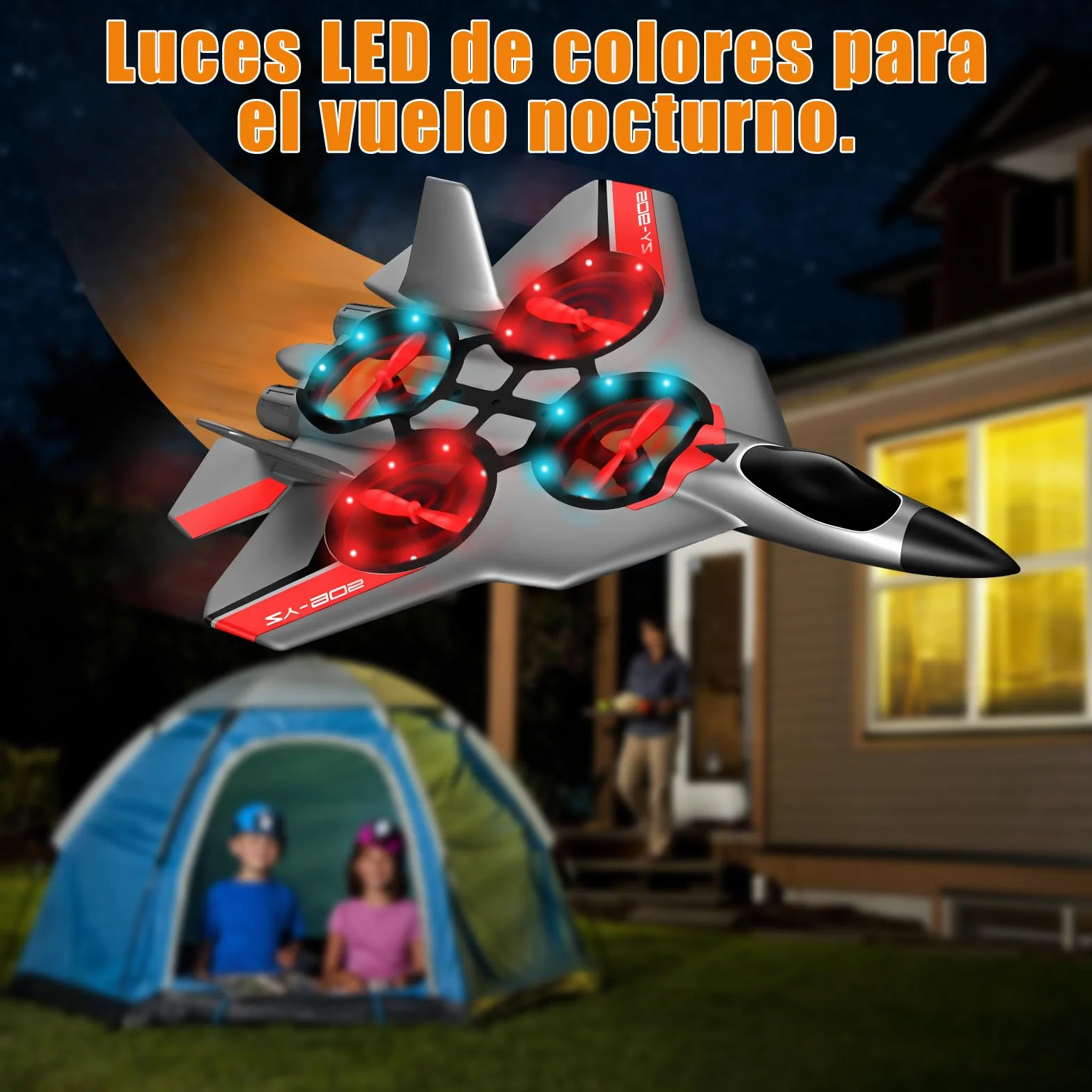 JONRRYIN Avión Teledirigido, 2.4 GHz Aviones de Radiocontrol con Baterías y Estabilizador de Giroscopio de 4 Ejes, Avión RC Juguete con Luz LED para Principiantes Niños Adultos (Gris)