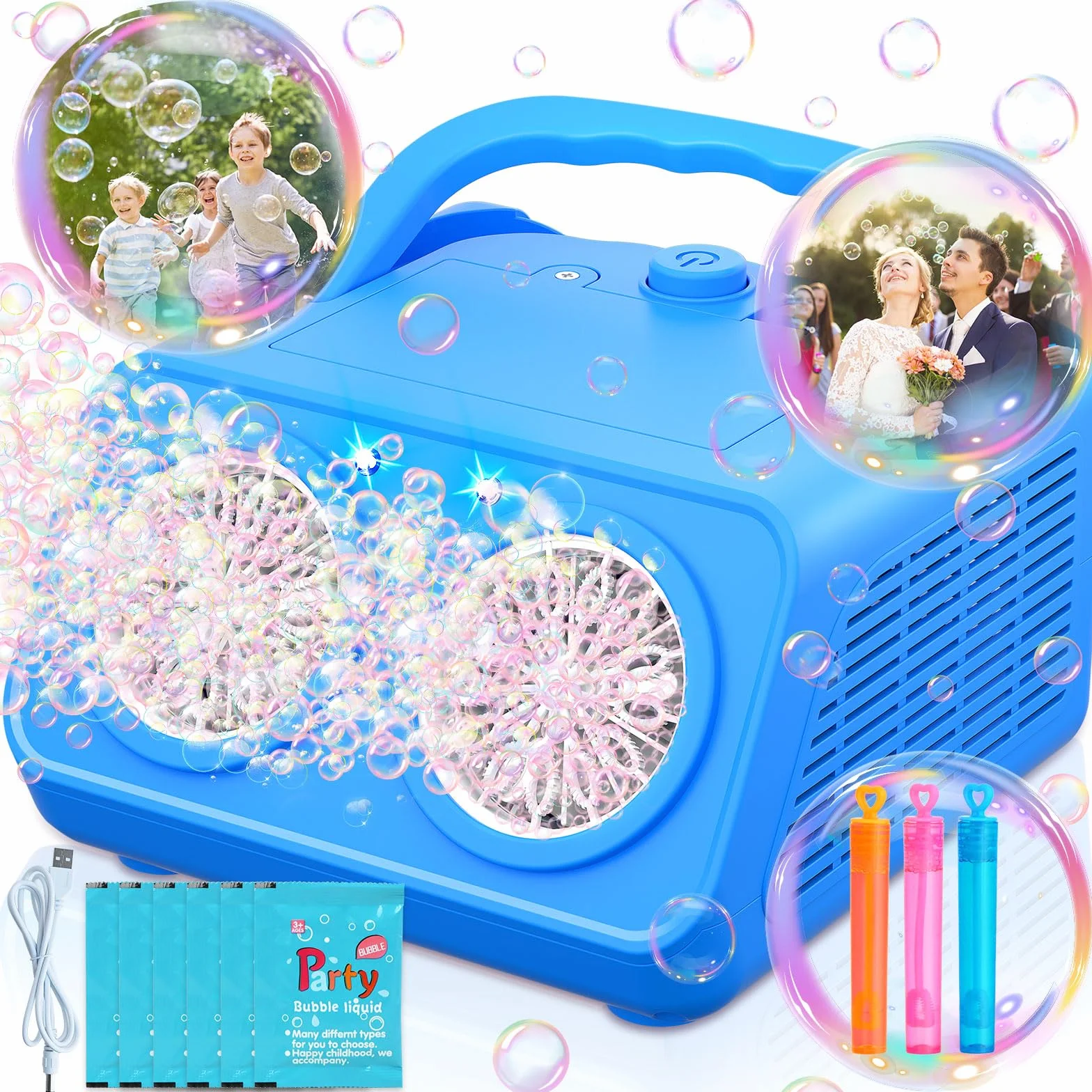 Maquina Burbujas, Más de 22.000 Burbujas por Minuto, Bubble Machine Automatico, Portátil Maquina de Burbujas para Niños Juguetes Regalos para Cumpleaños Fiestas Boda Exteriores (Azul)