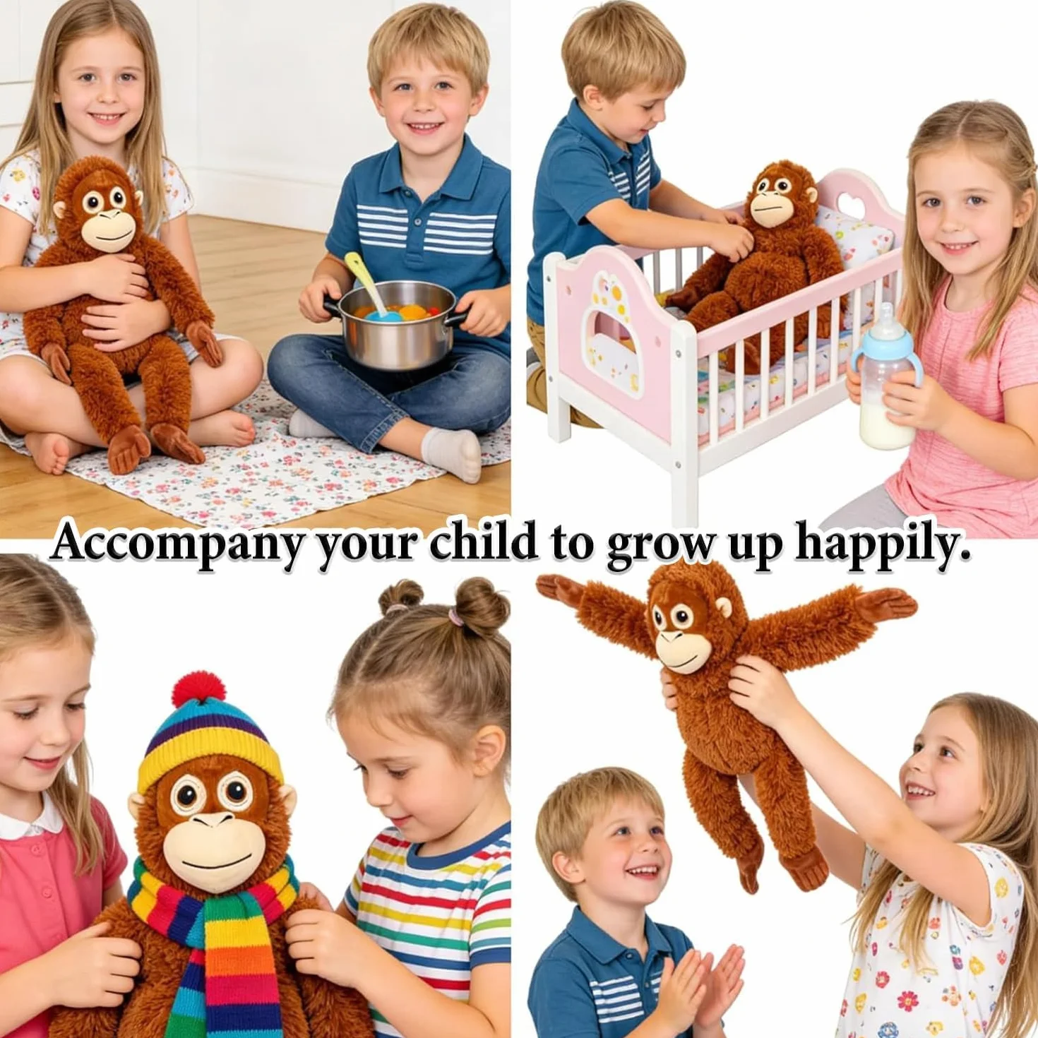 Punch Monkey - Peluche de orangután de 66 cm, ultrasuave, Respetuoso con el Medio Ambiente, Lavable, Relleno de algodón PP, Seguro para niños, Realista