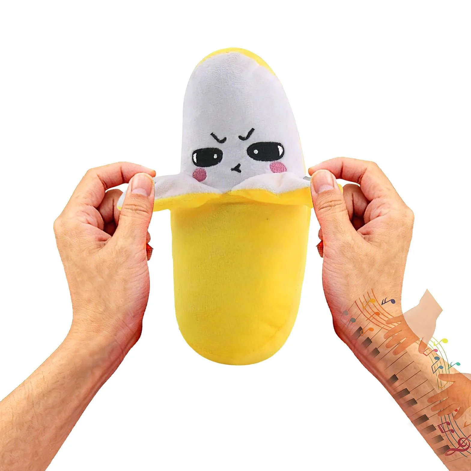 Muñeca Interactiva con Sensor Musical, Muñeca de Peluche en Forma de Fruta con Interacción Feliz Sensible al Tacto y Sonido Enriquecido, 3 Modos, Peluche de Latido con Sensor de Fruta(Yellow)