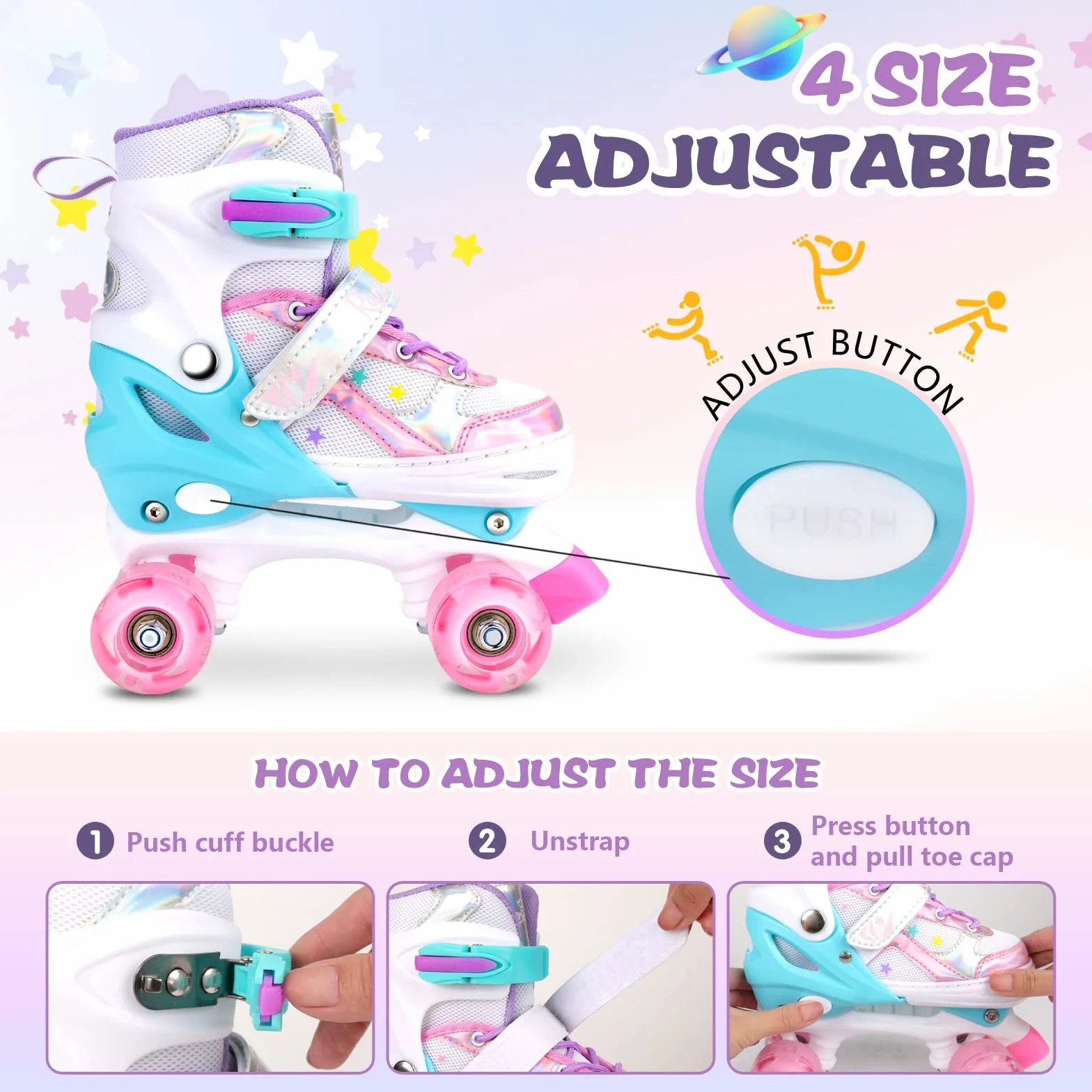 Patines Ajustables 4 Tamaños con Ruedas Iluminadas para Niños